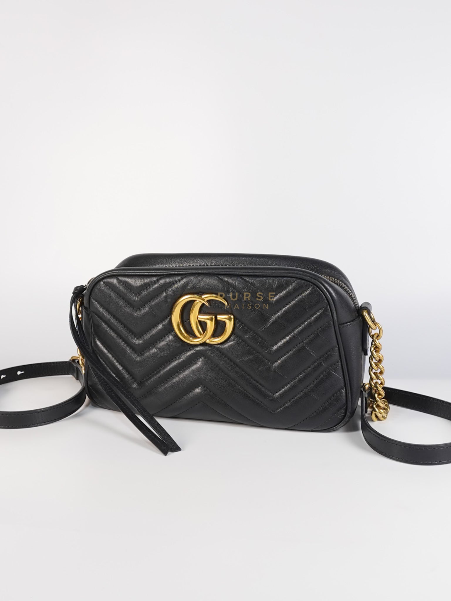Marmont Camera Bag in Black Matelasse Leather | Purse Maison Luxury Bags Shop