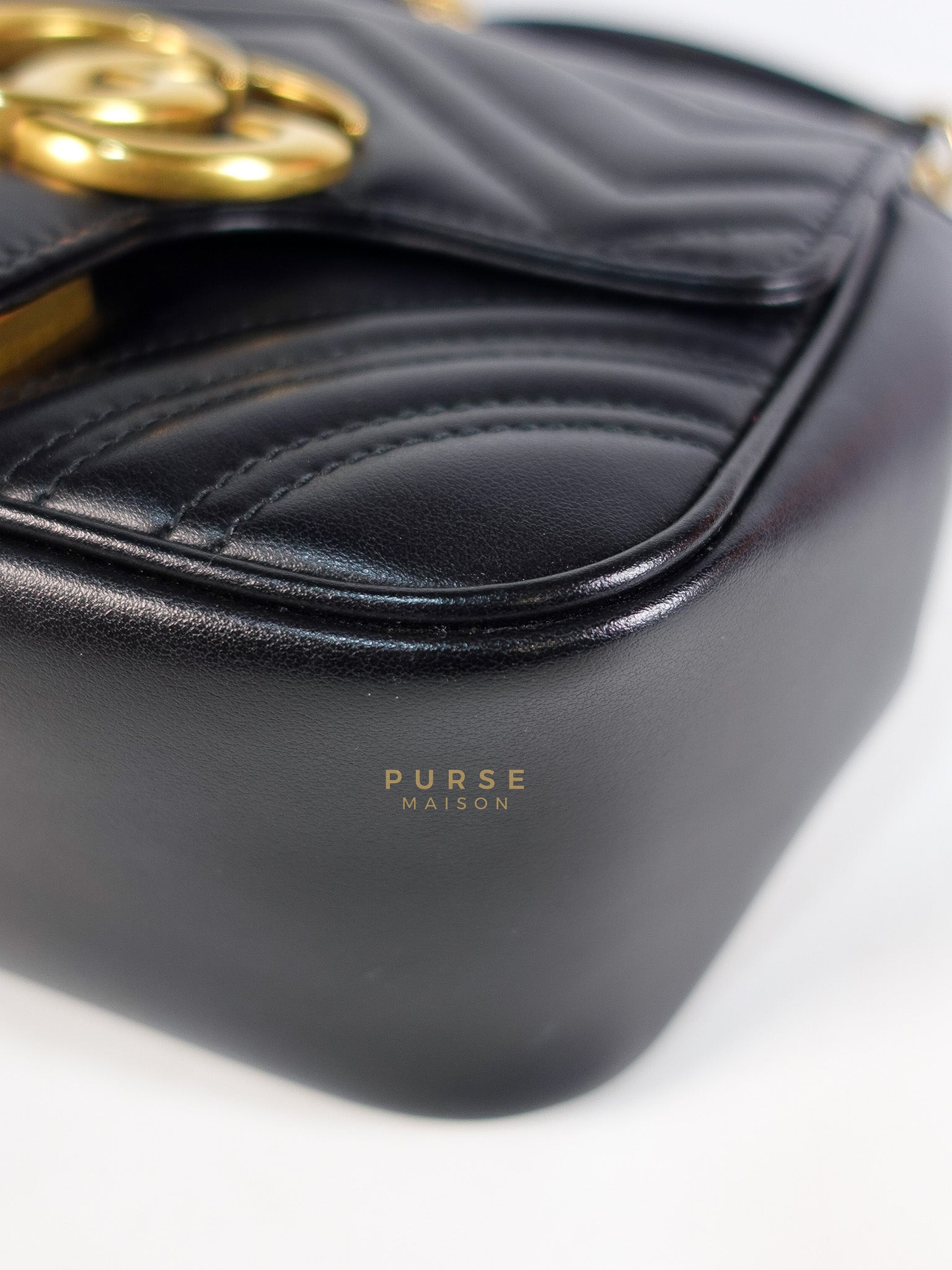 Marmont Flap Bag Mini in Black Matelasse Leather & Gold Hardware | Purse Maison Luxury Bags Shop