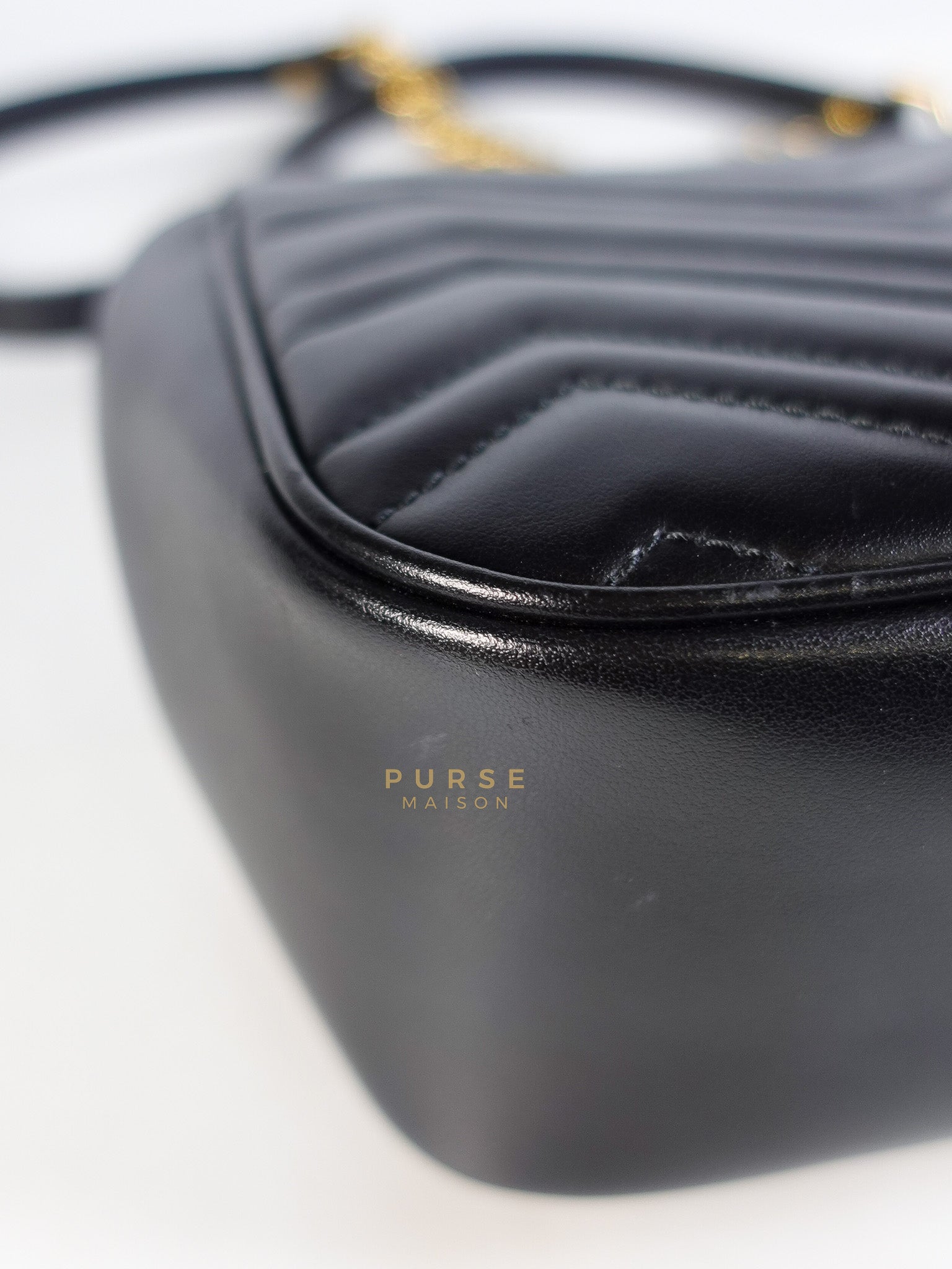 Marmont Flap Bag Mini in Black Matelasse Leather & Gold Hardware | Purse Maison Luxury Bags Shop