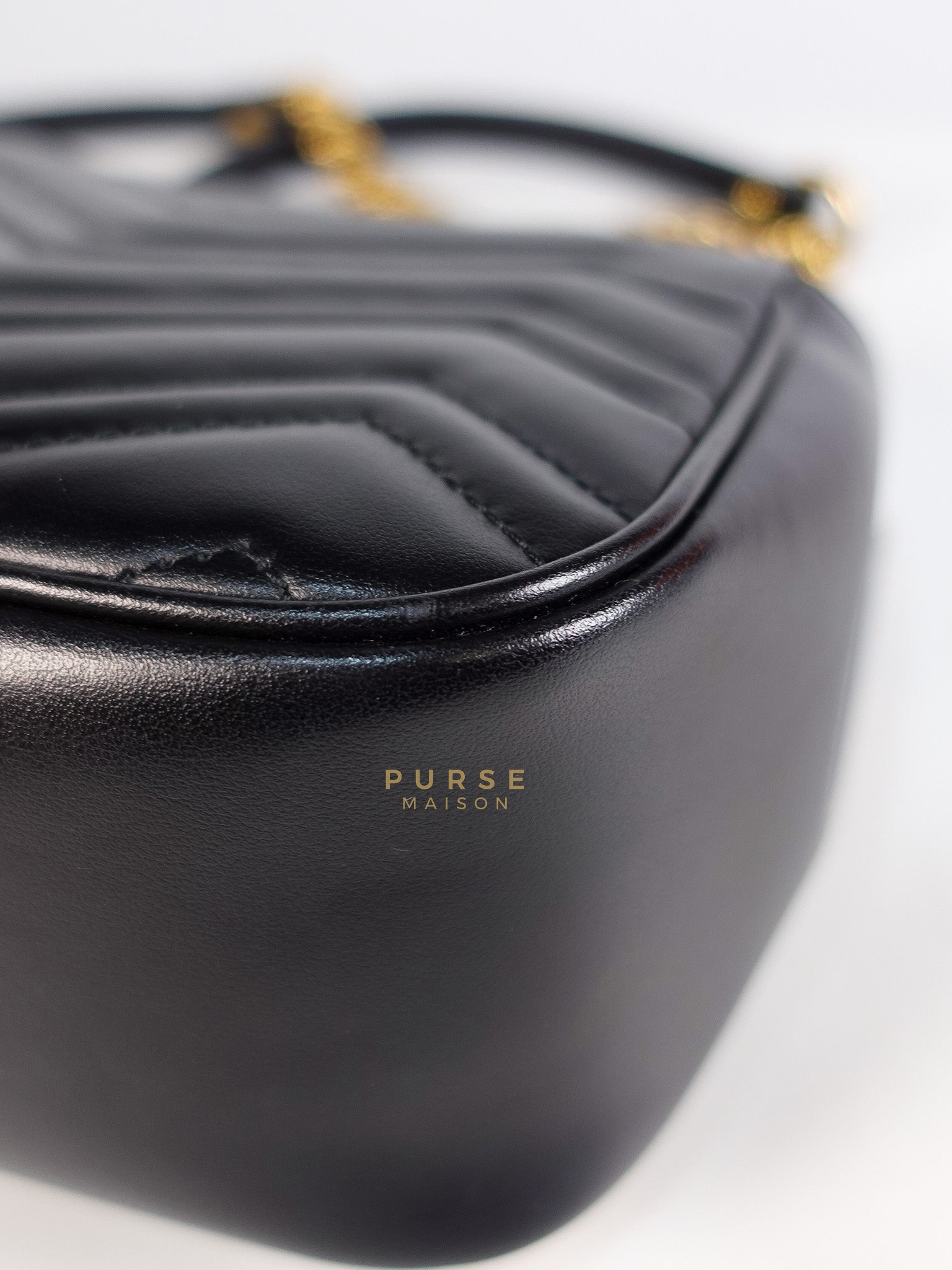 Marmont Flap Bag Mini in Black Matelasse Leather & Gold Hardware | Purse Maison Luxury Bags Shop
