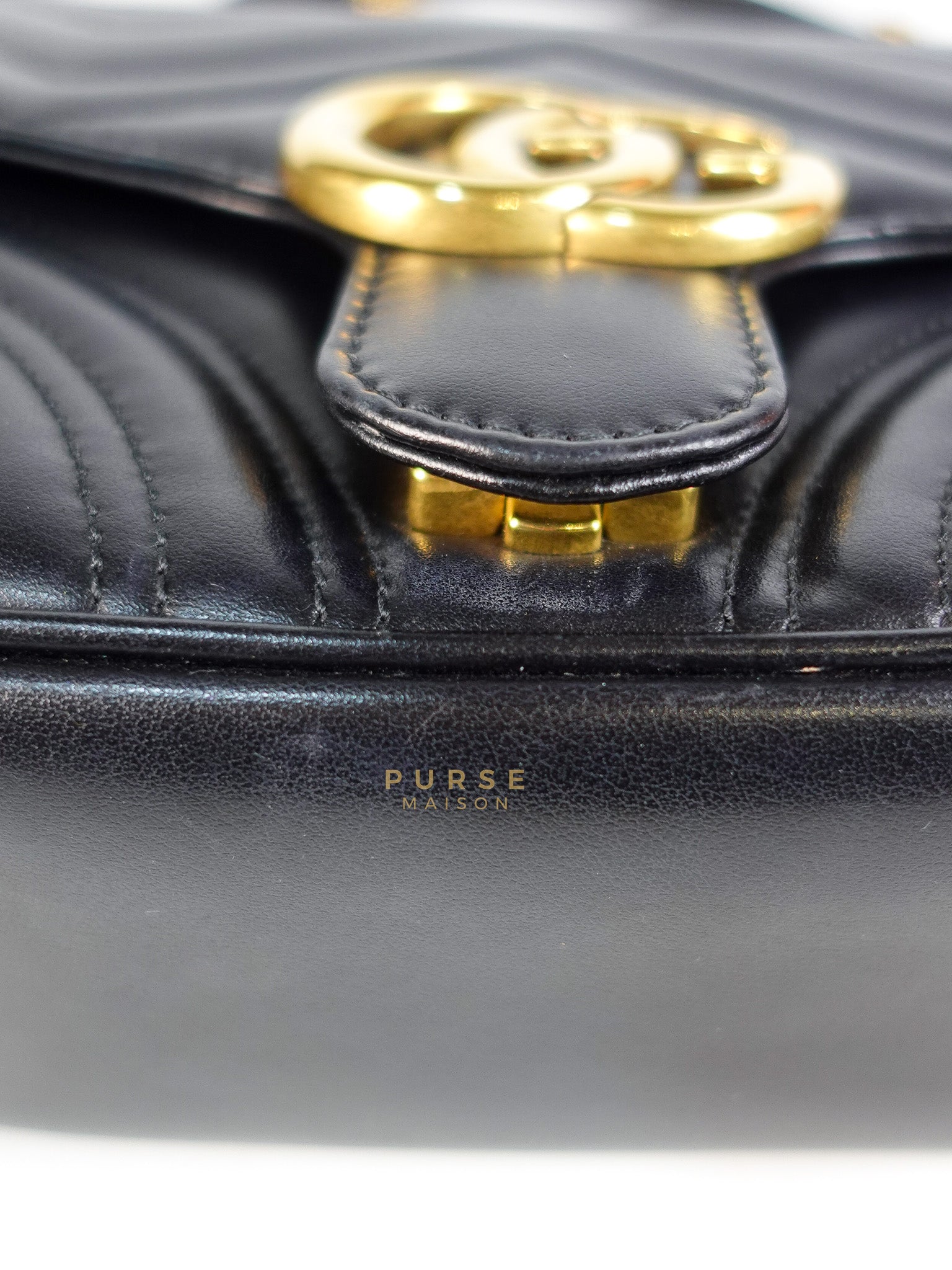 Marmont Flap Bag Mini in Black Matelasse Leather & Gold Hardware | Purse Maison Luxury Bags Shop