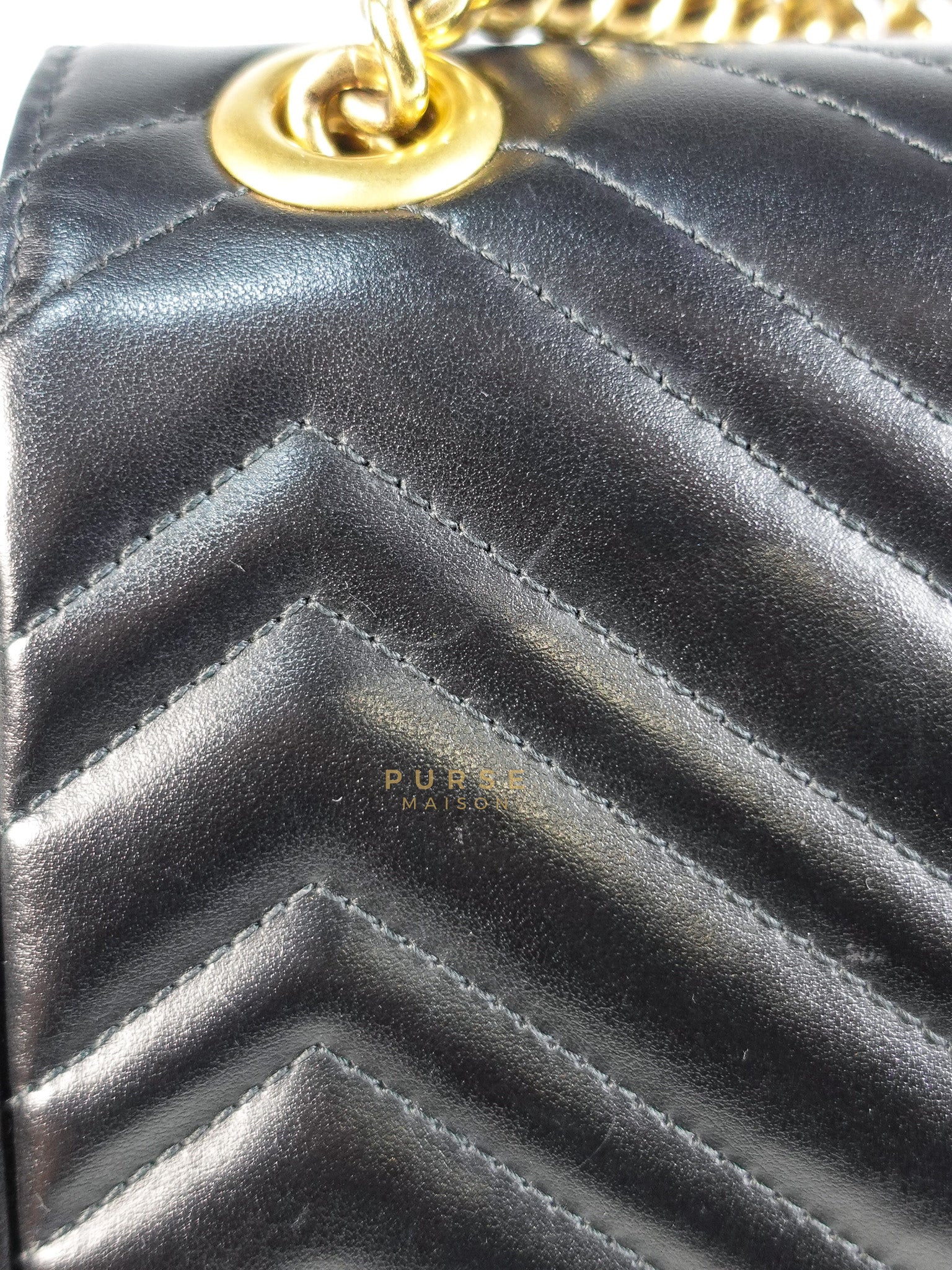 Marmont Flap Bag Mini in Black Matelasse Leather & Gold Hardware | Purse Maison Luxury Bags Shop