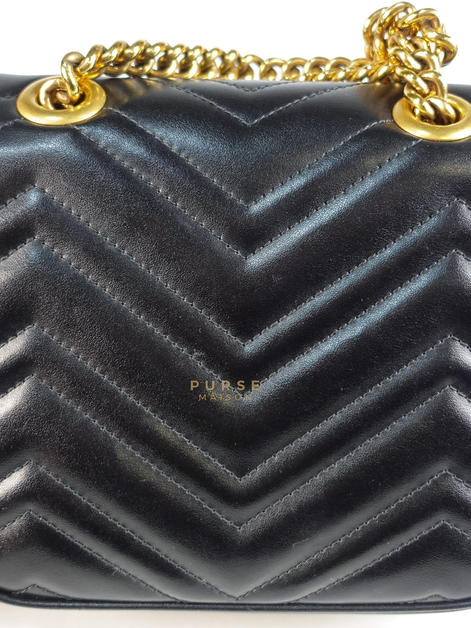 Marmont Flap Bag Mini in Black Matelasse Leather & Gold Hardware | Purse Maison Luxury Bags Shop