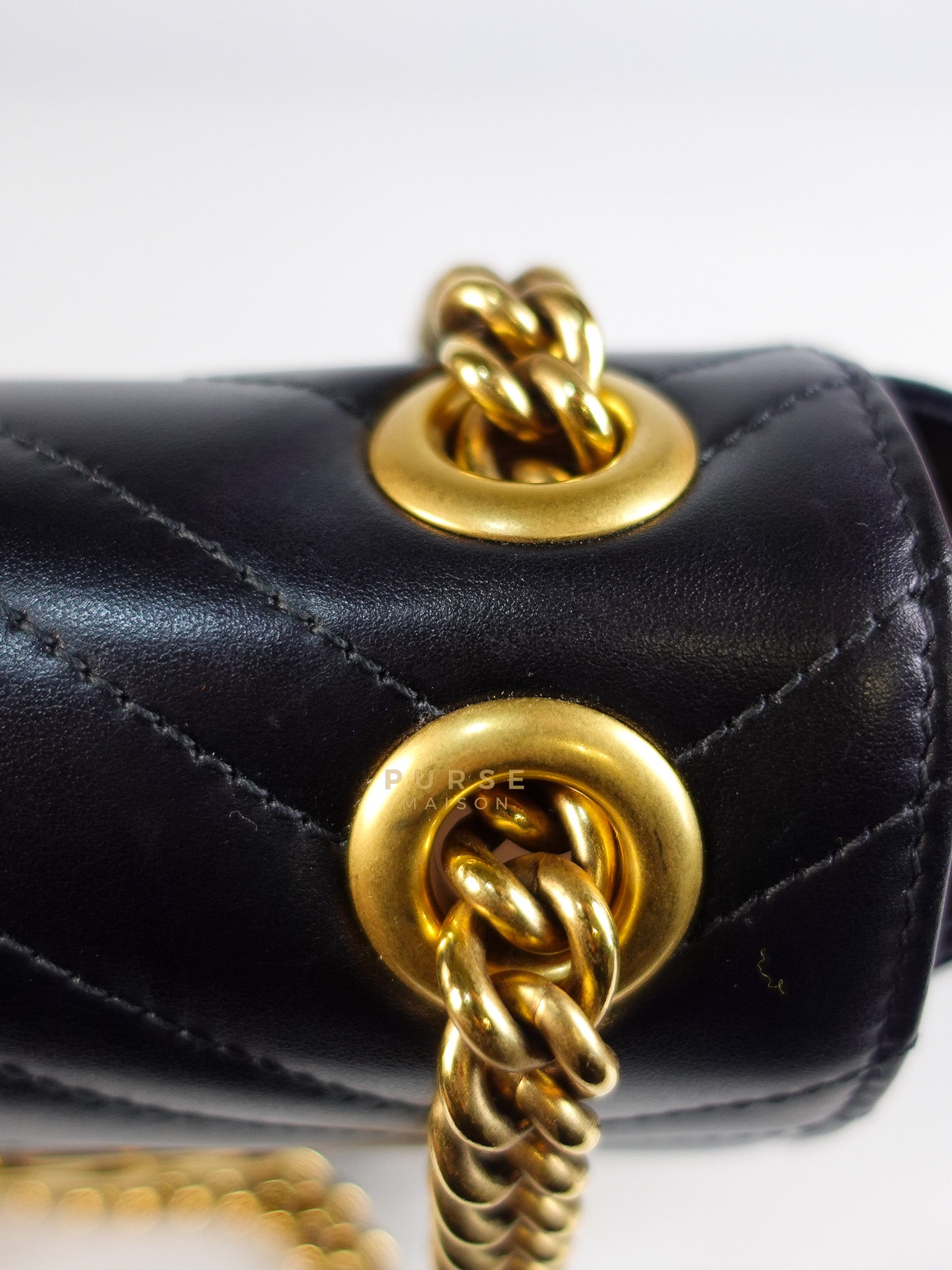 Marmont Flap Bag Mini in Black Matelasse Leather & Gold Hardware | Purse Maison Luxury Bags Shop