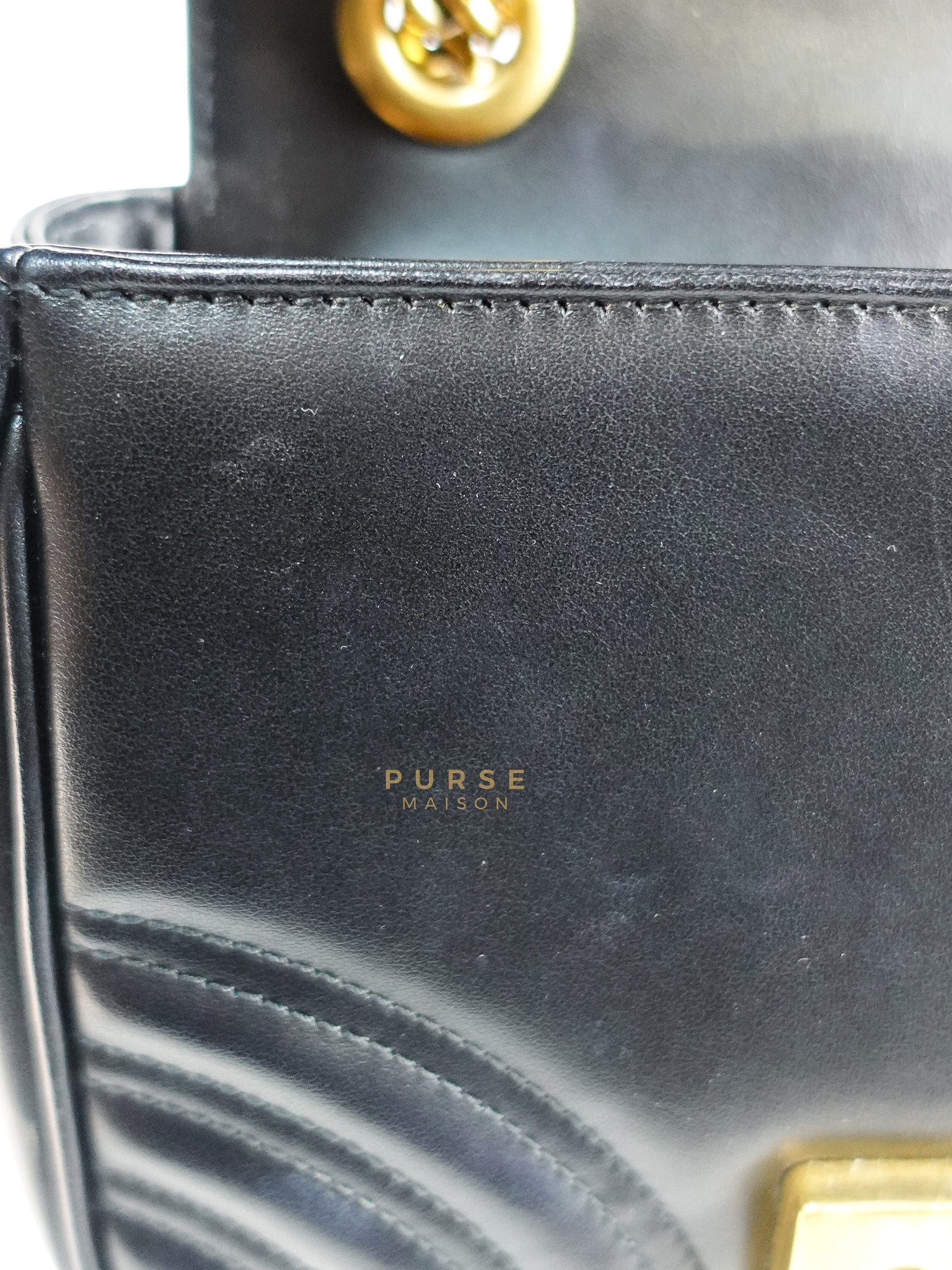 Marmont Flap Bag Mini in Black Matelasse Leather & Gold Hardware | Purse Maison Luxury Bags Shop