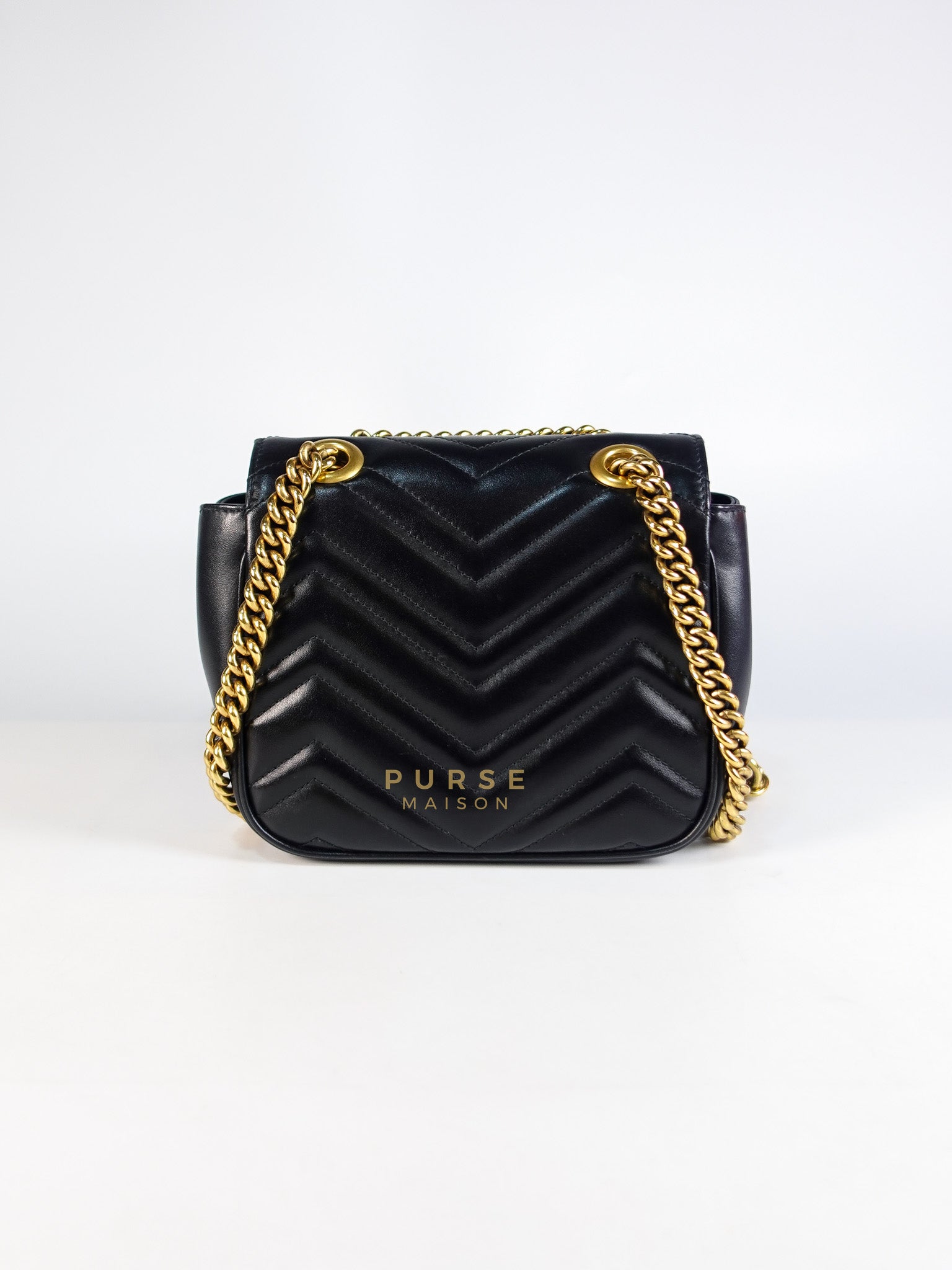 Marmont Flap Bag Mini in Black Matelasse Leather & Gold Hardware | Purse Maison Luxury Bags Shop
