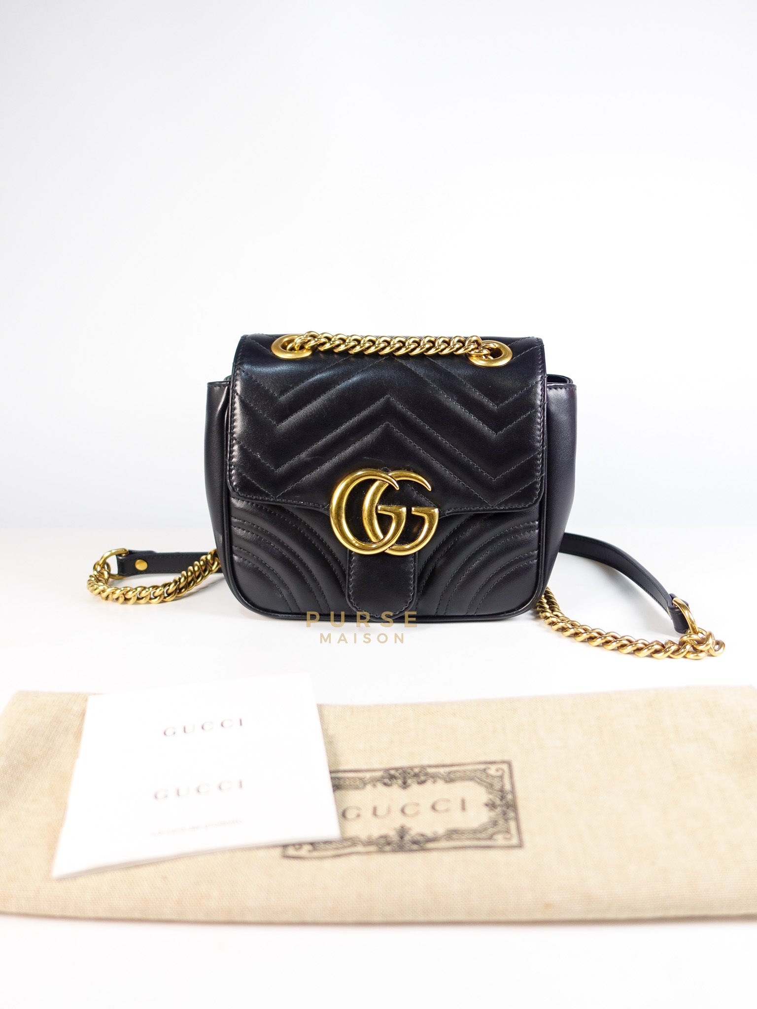 Marmont Flap Bag Mini in Black Matelasse Leather & Gold Hardware | Purse Maison Luxury Bags Shop