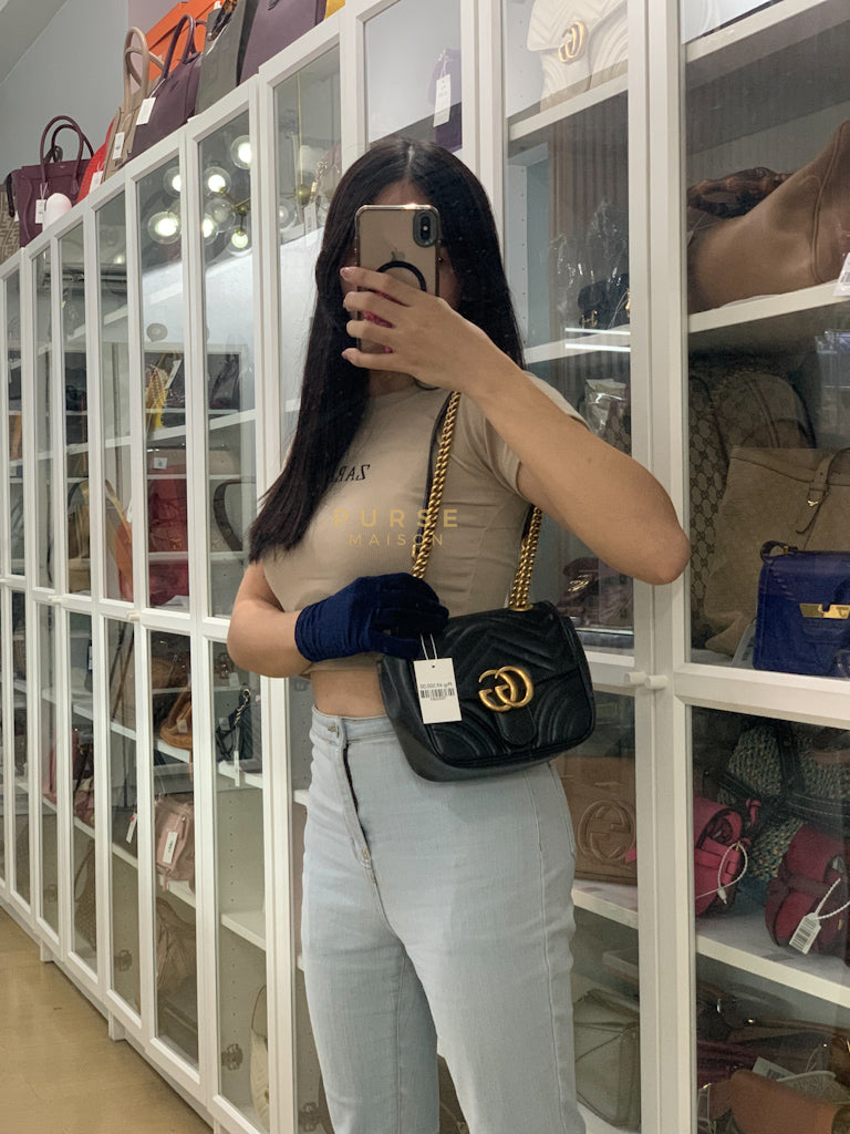 Marmont Flap Bag Mini in Black Matelasse Leather & Gold Hardware | Purse Maison Luxury Bags Shop