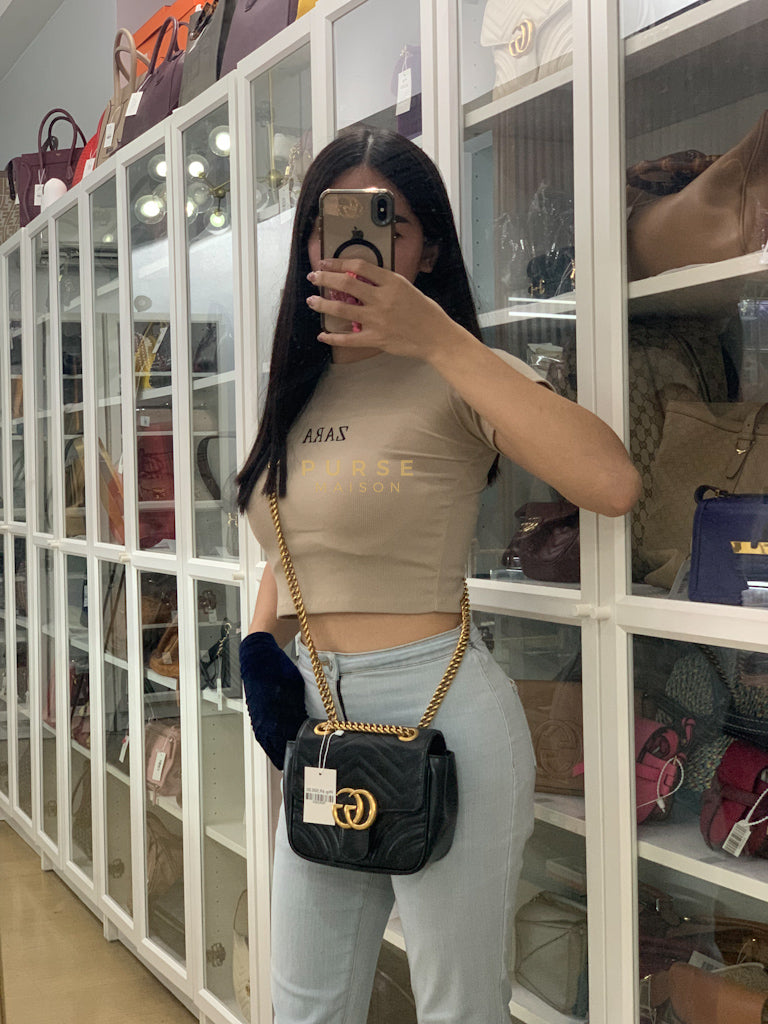 Marmont Flap Bag Mini in Black Matelasse Leather & Gold Hardware | Purse Maison Luxury Bags Shop