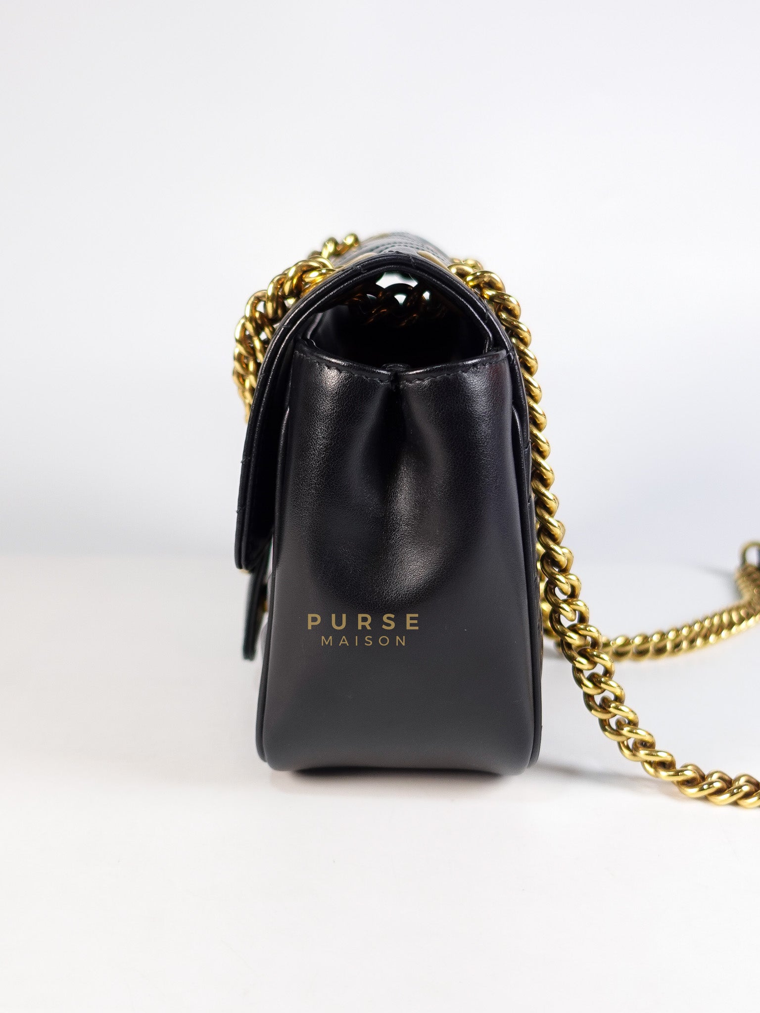 Marmont Flap Bag Mini in Black Matelasse Leather & Gold Hardware | Purse Maison Luxury Bags Shop