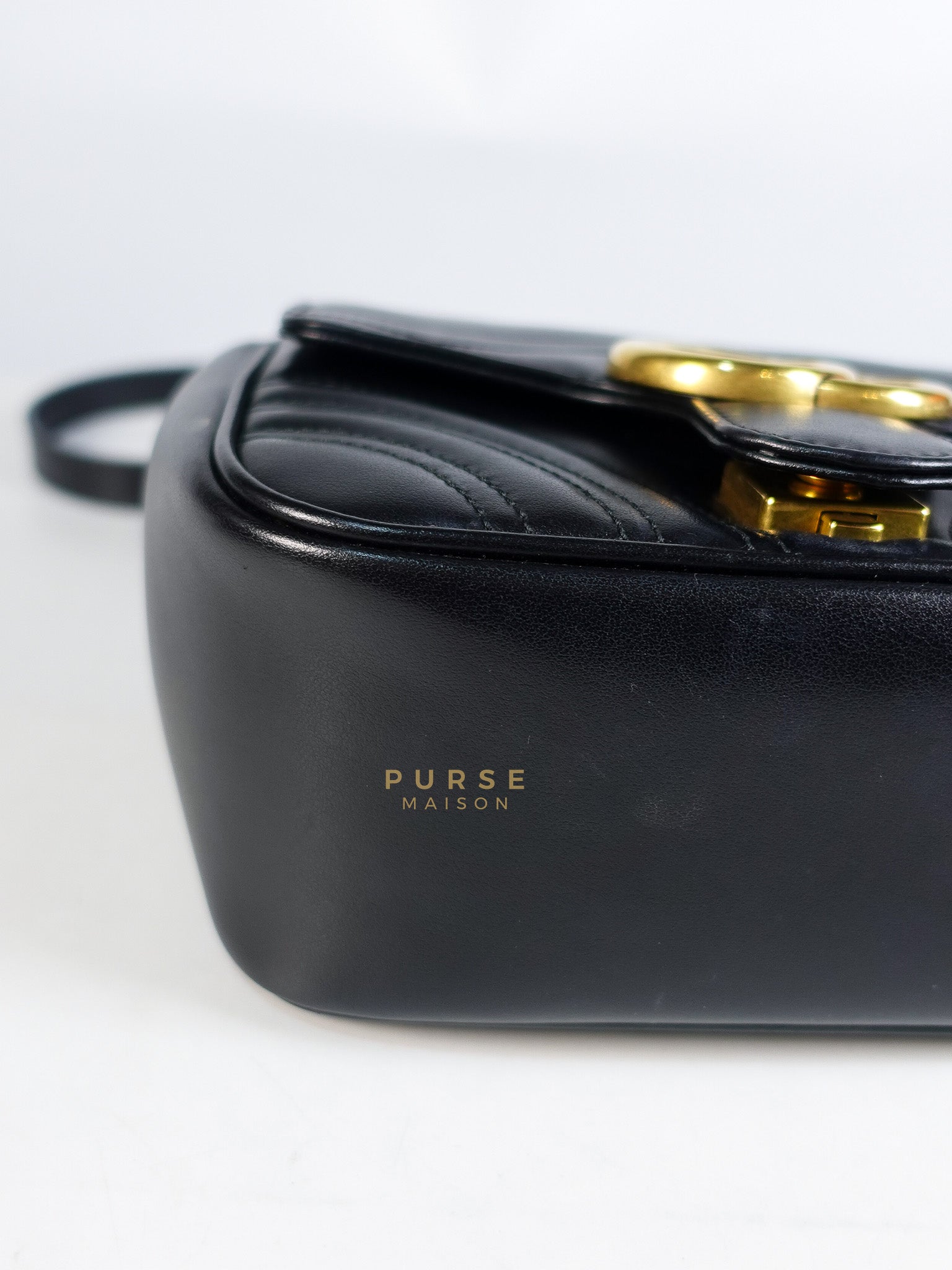 Marmont Flap Bag Mini in Black Matelasse Leather & Gold Hardware | Purse Maison Luxury Bags Shop