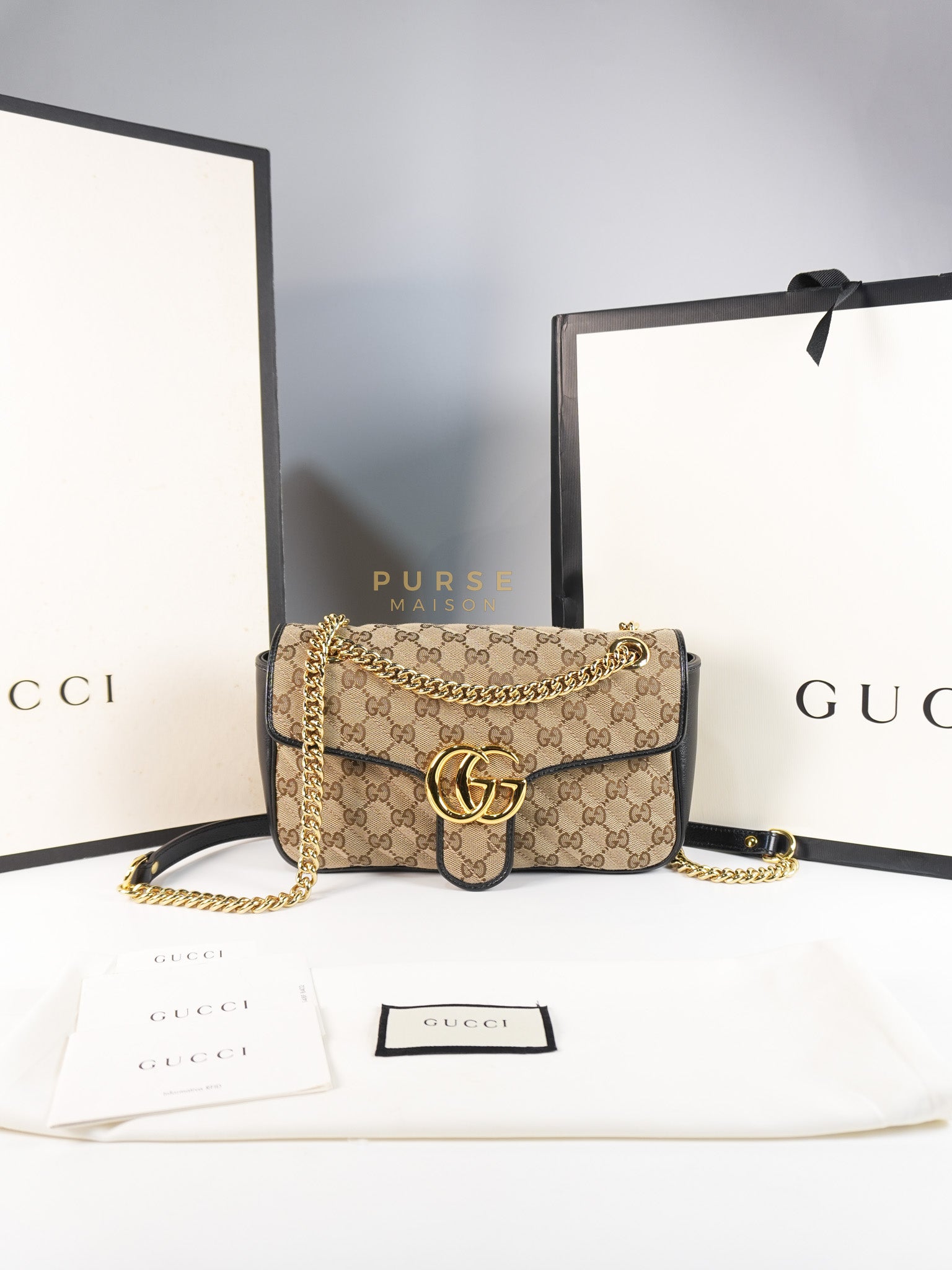Marmont Flap Chain Shoulder Bag Small in GG Supreme Canvas (25cm x 7cm x 13cm) | Purse Maison Luxury Bags Shop