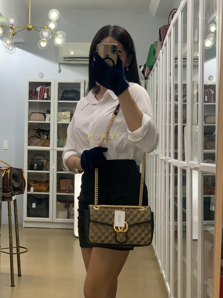 Marmont Flap Chain Shoulder Bag Small in GG Supreme Canvas (25cm x 7cm x 13cm) | Purse Maison Luxury Bags Shop
