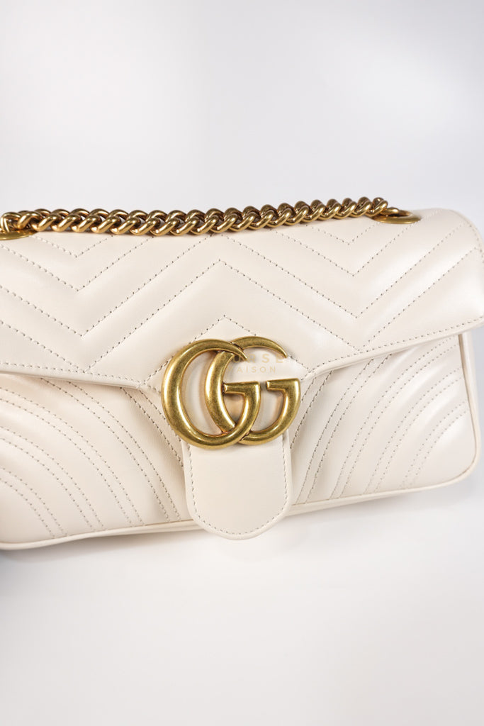 Marmont Small in Off-White Matelasse Leather | Purse Maison Luxury Bags Shop