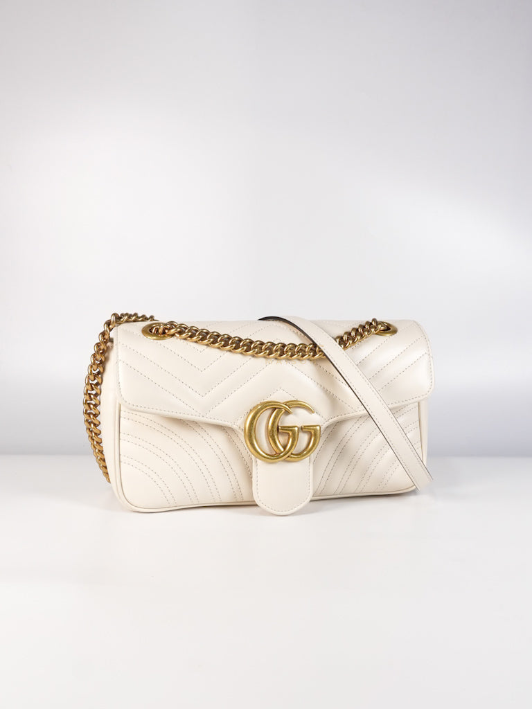 Marmont Small in Off-White Matelasse Leather | Purse Maison Luxury Bags Shop