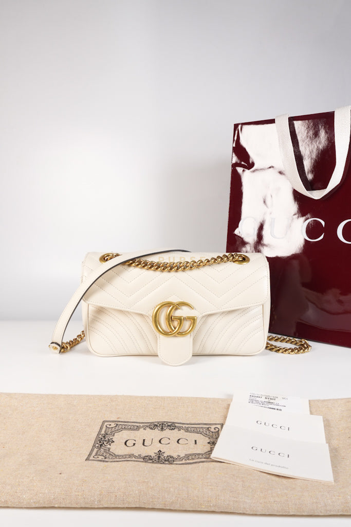 Marmont Small in Off-White Matelasse Leather | Purse Maison Luxury Bags Shop