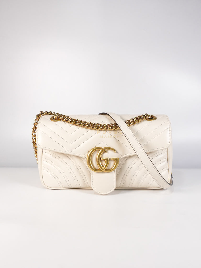 Marmont Small in Off-White Matelasse Leather | Purse Maison Luxury Bags Shop
