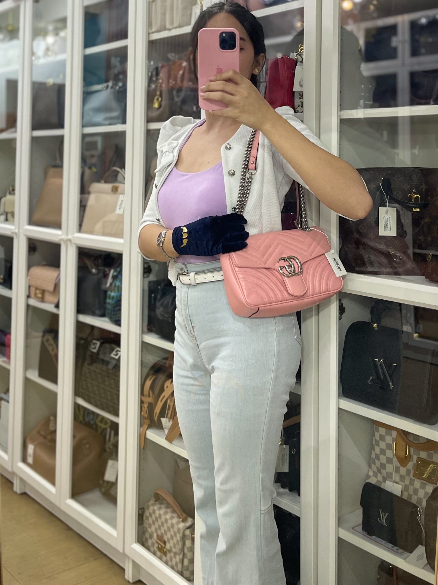 Marmont Small in Pink Matelasse Leather and Silver Hardware Crossbody Bag | Purse Maison Luxury Bags Shop