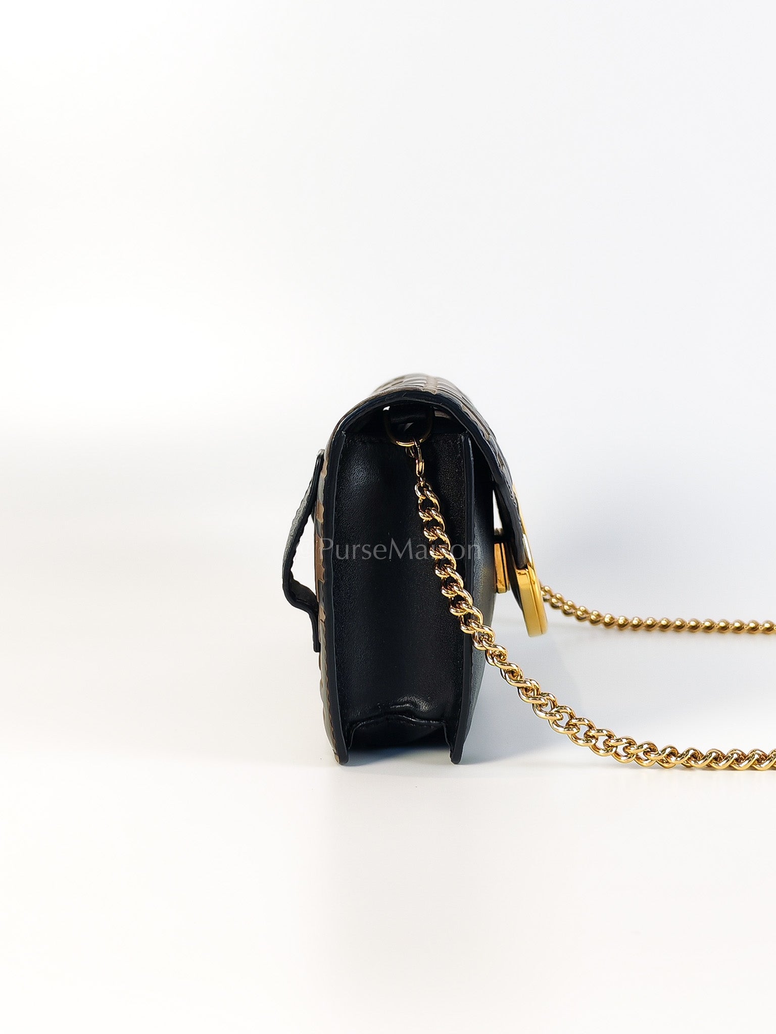 Marron Zucca F Convertible Belt Bag in Black With Chain | Purse Maison Luxury Bags Shop