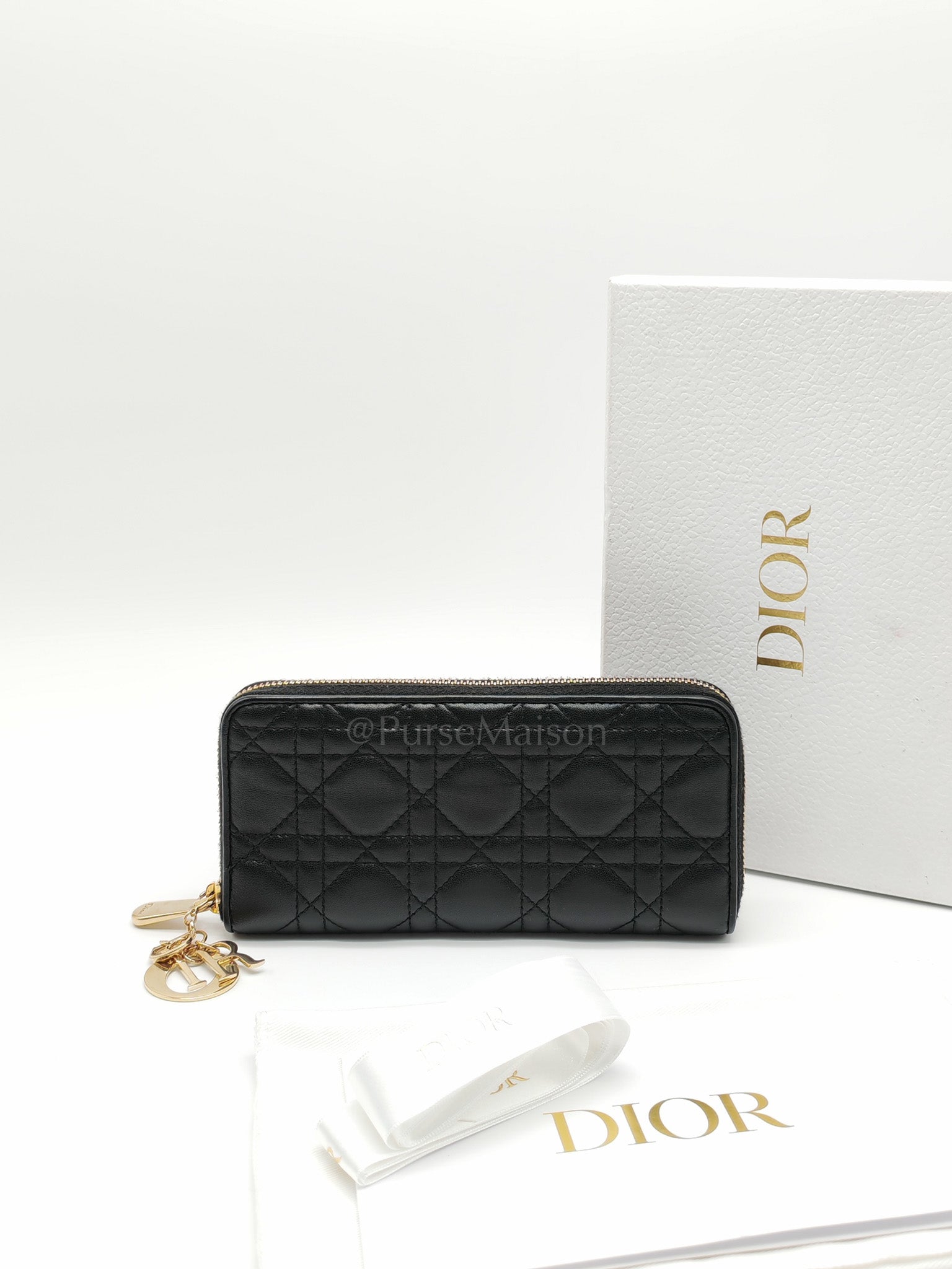 Voyaguer in Black Cannage Lambskin Leather Long Zip Wallet