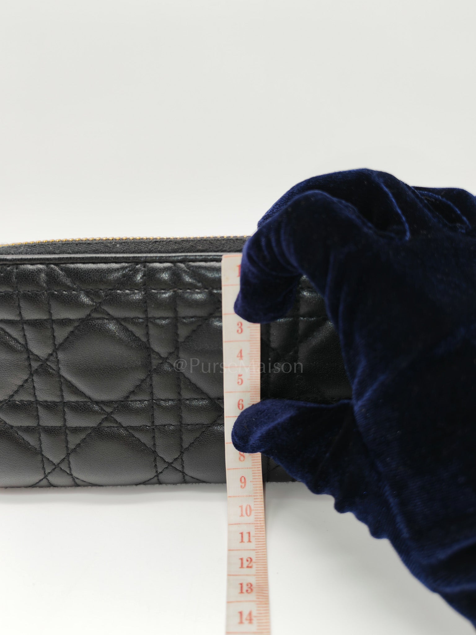 Voyaguer in Black Cannage Lambskin Leather Long Zip Wallet