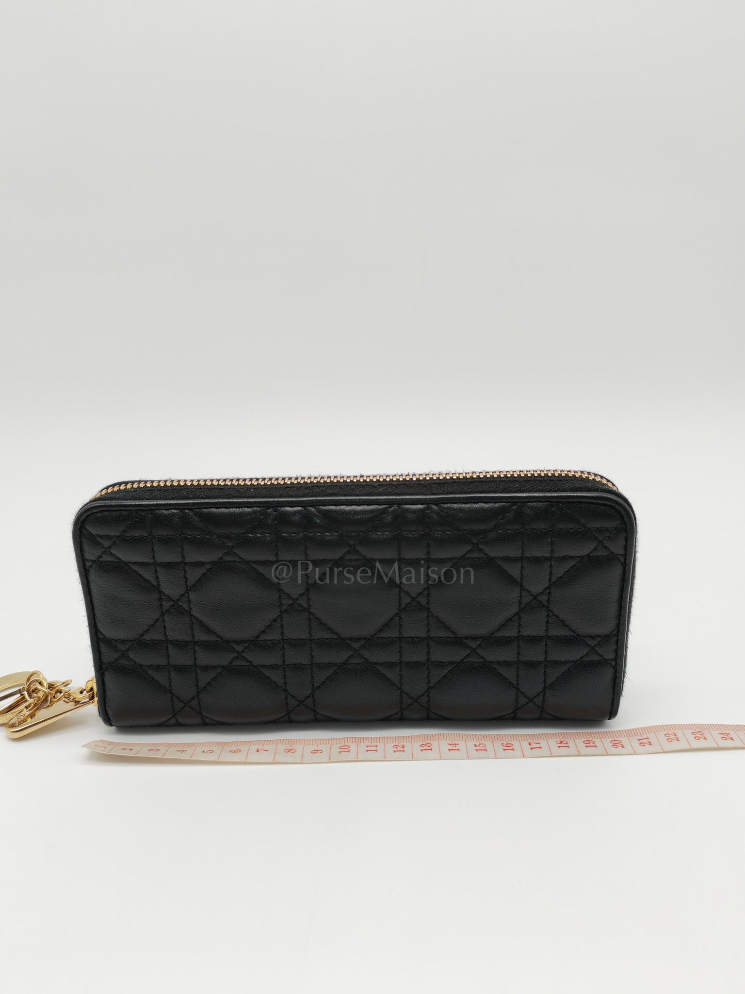 Voyaguer in Black Cannage Lambskin Leather Long Zip Wallet