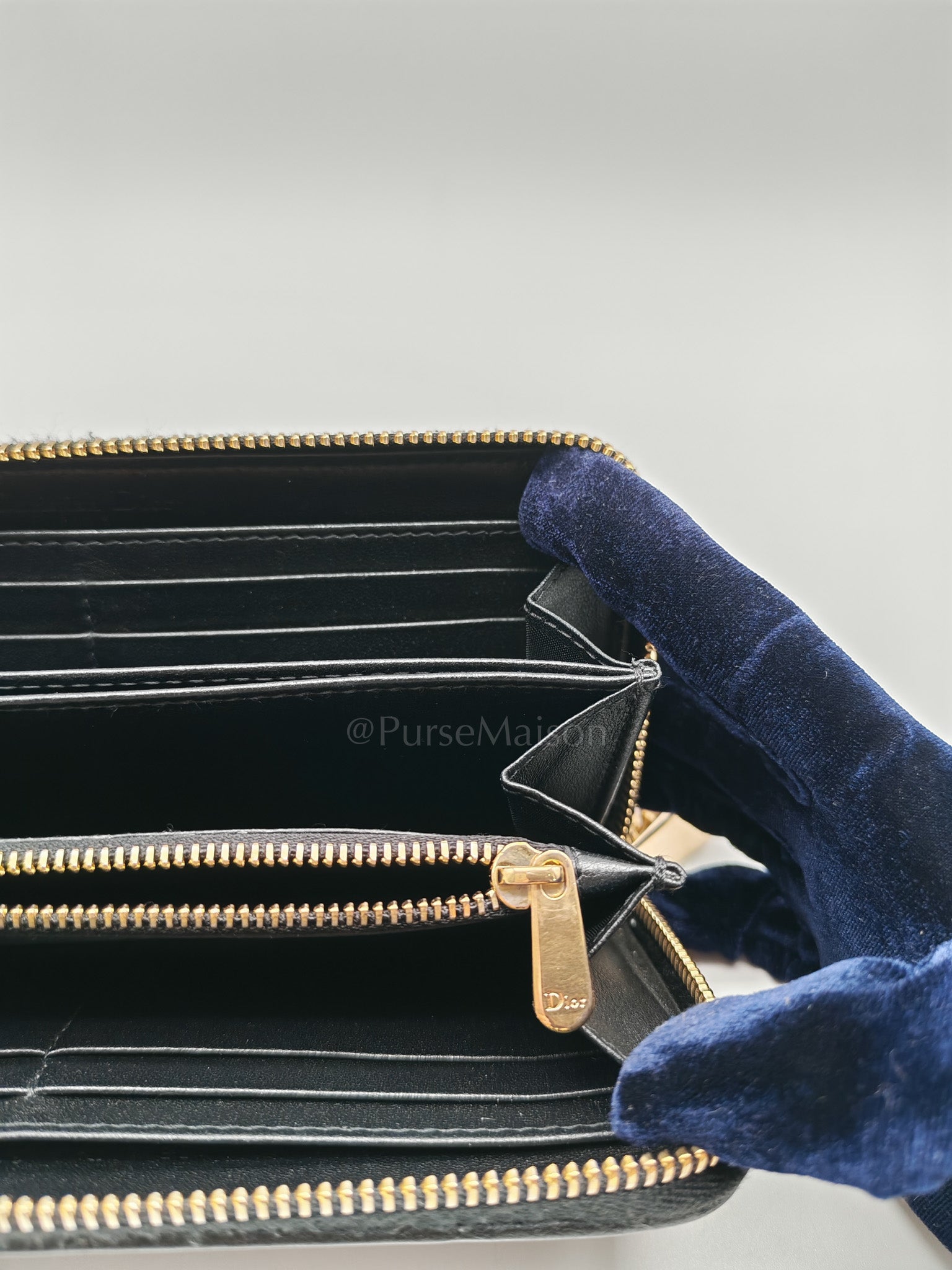 Voyaguer in Black Cannage Lambskin Leather Long Zip Wallet
