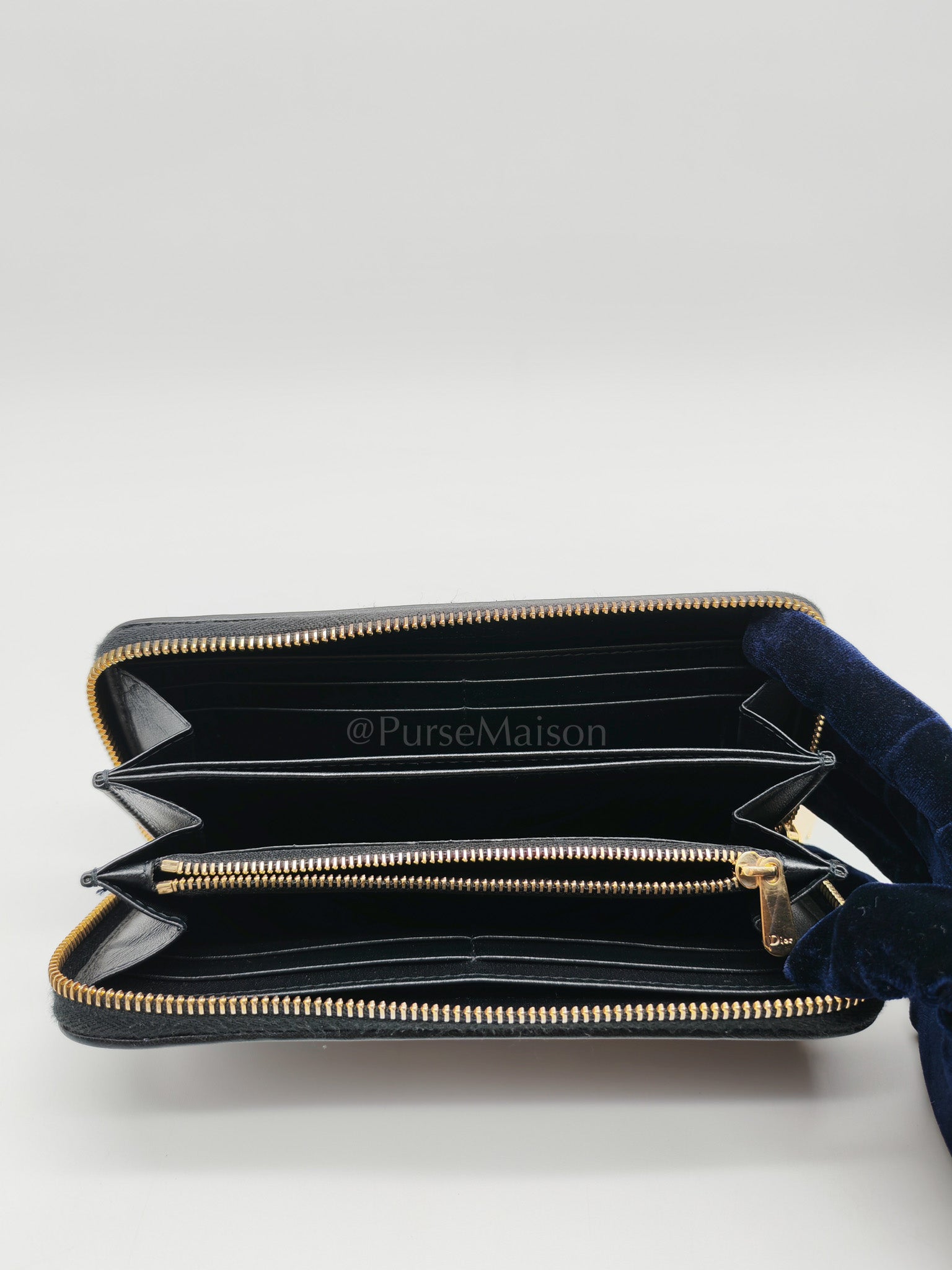 Voyaguer in Black Cannage Lambskin Leather Long Zip Wallet