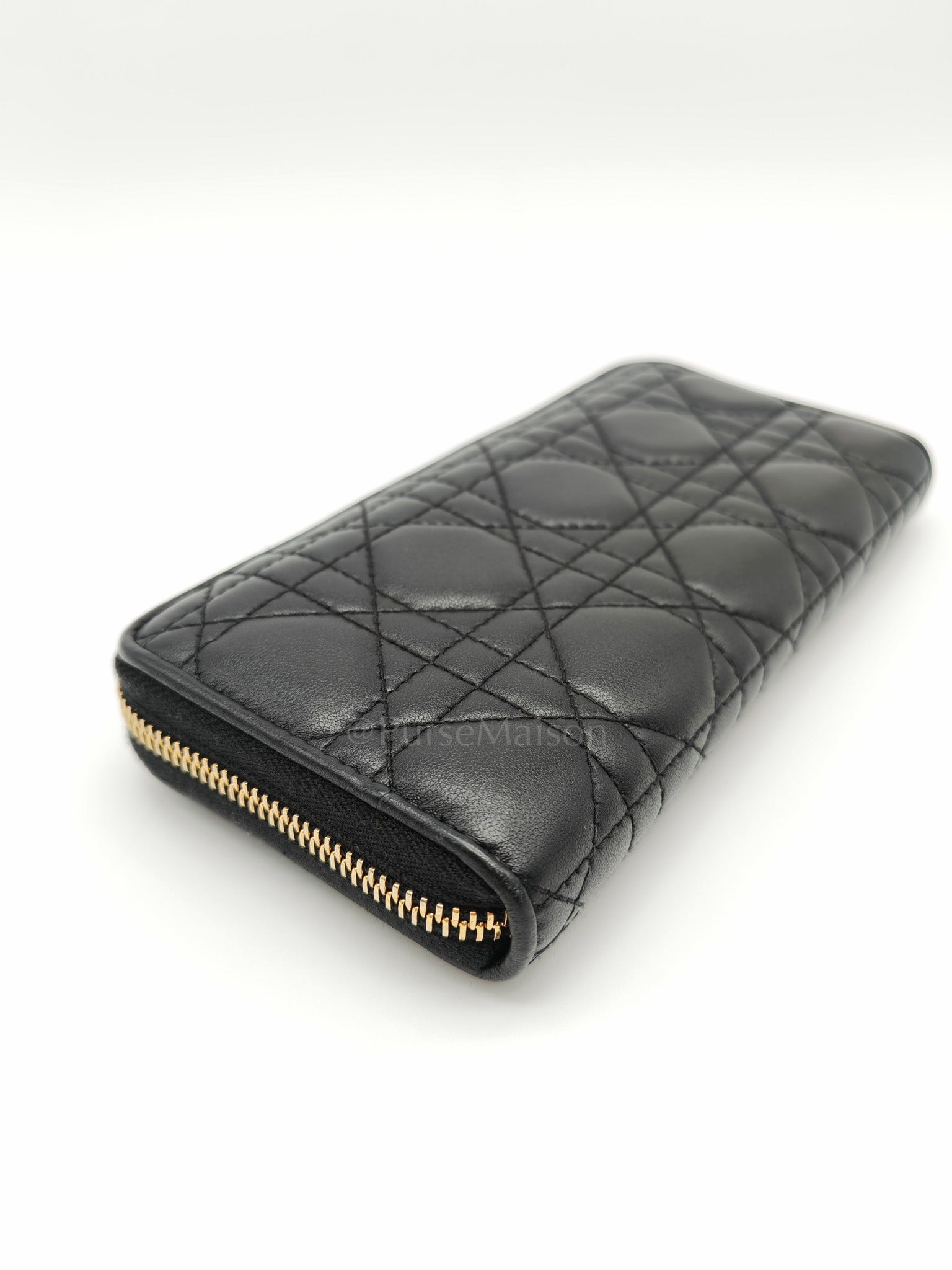 Voyaguer in Black Cannage Lambskin Leather Long Zip Wallet
