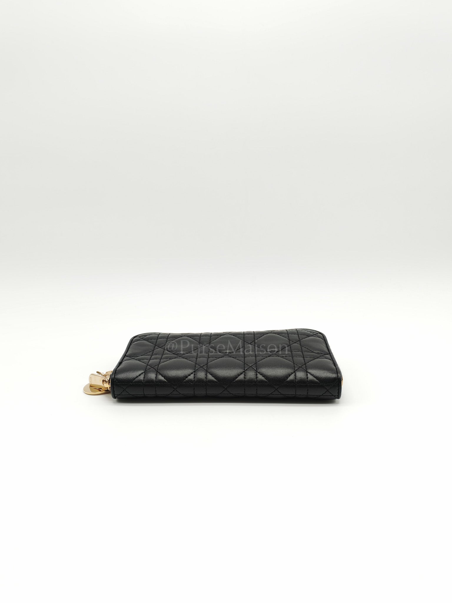 Voyaguer in Black Cannage Lambskin Leather Long Zip Wallet