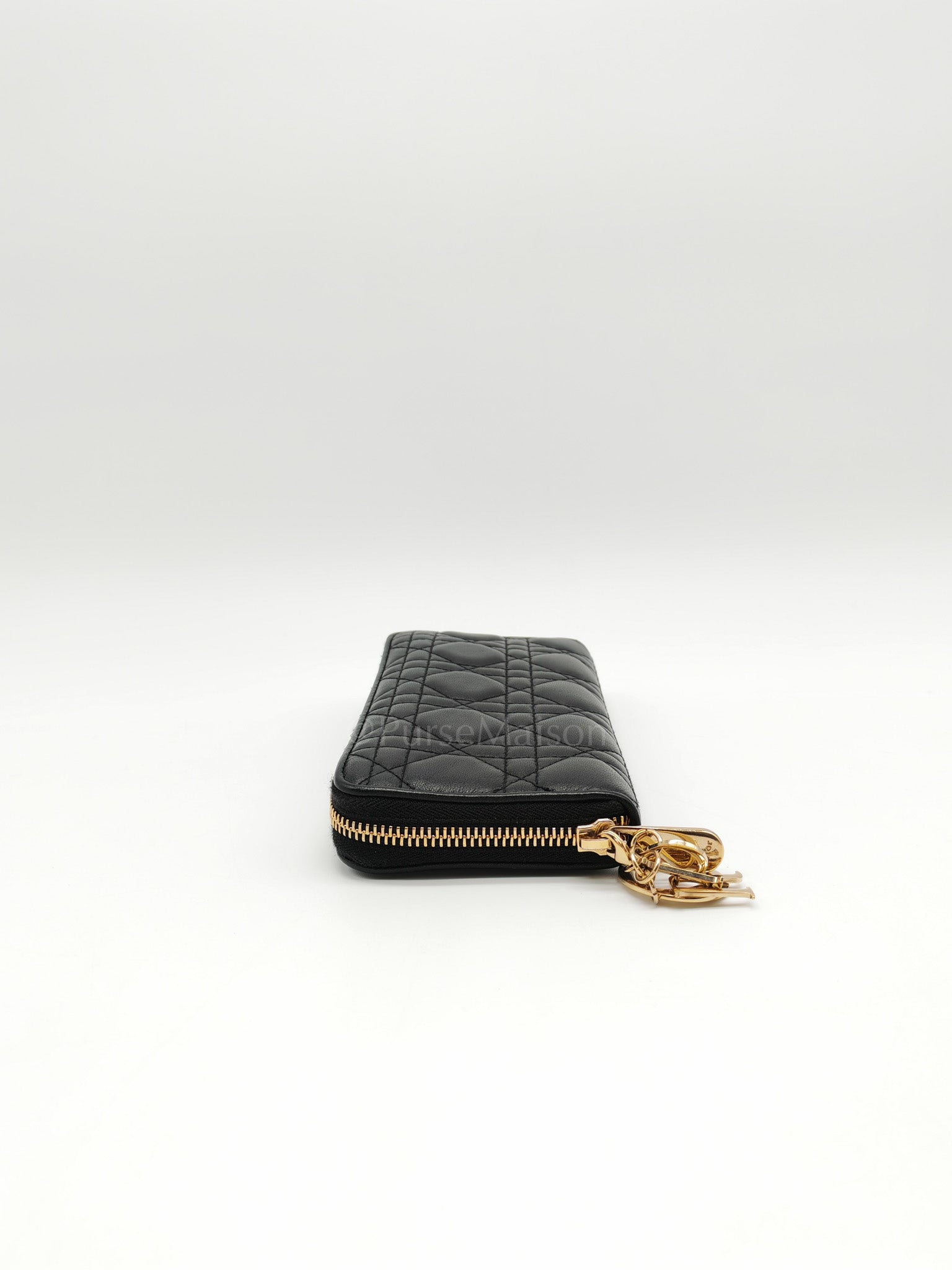 Voyaguer in Black Cannage Lambskin Leather Long Zip Wallet