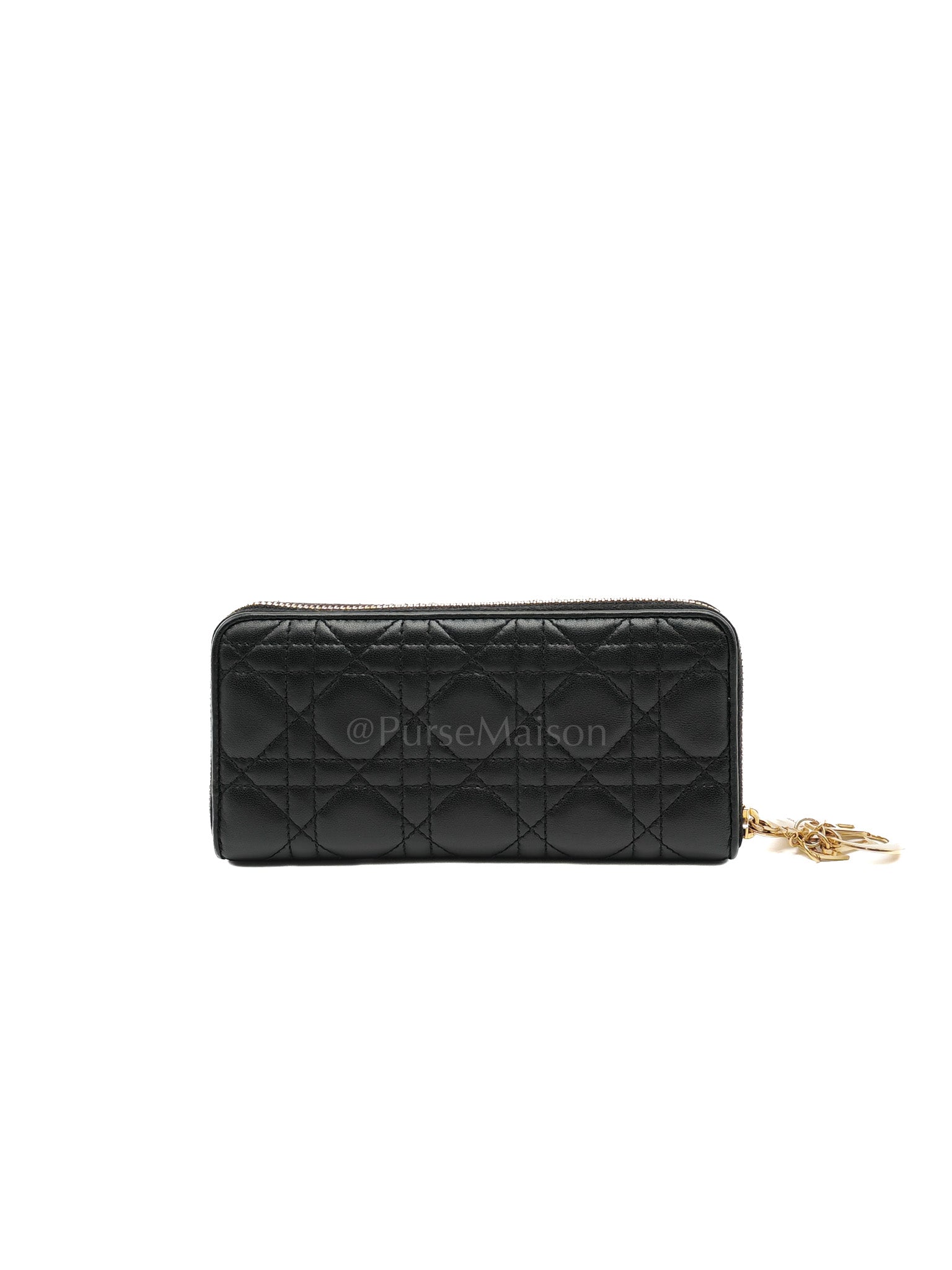 Voyaguer in Black Cannage Lambskin Leather Long Zip Wallet