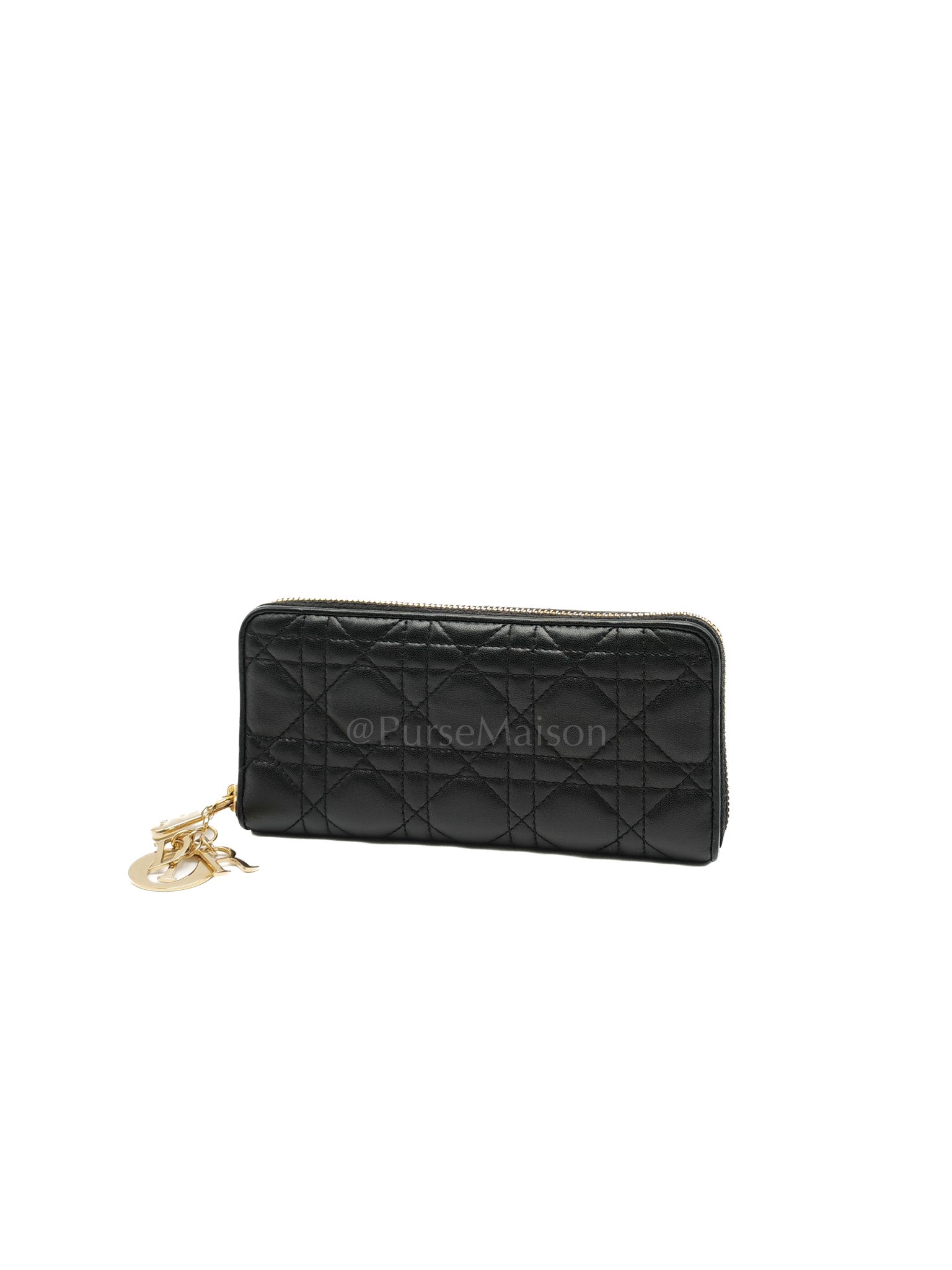 Voyaguer in Black Cannage Lambskin Leather Long Zip Wallet