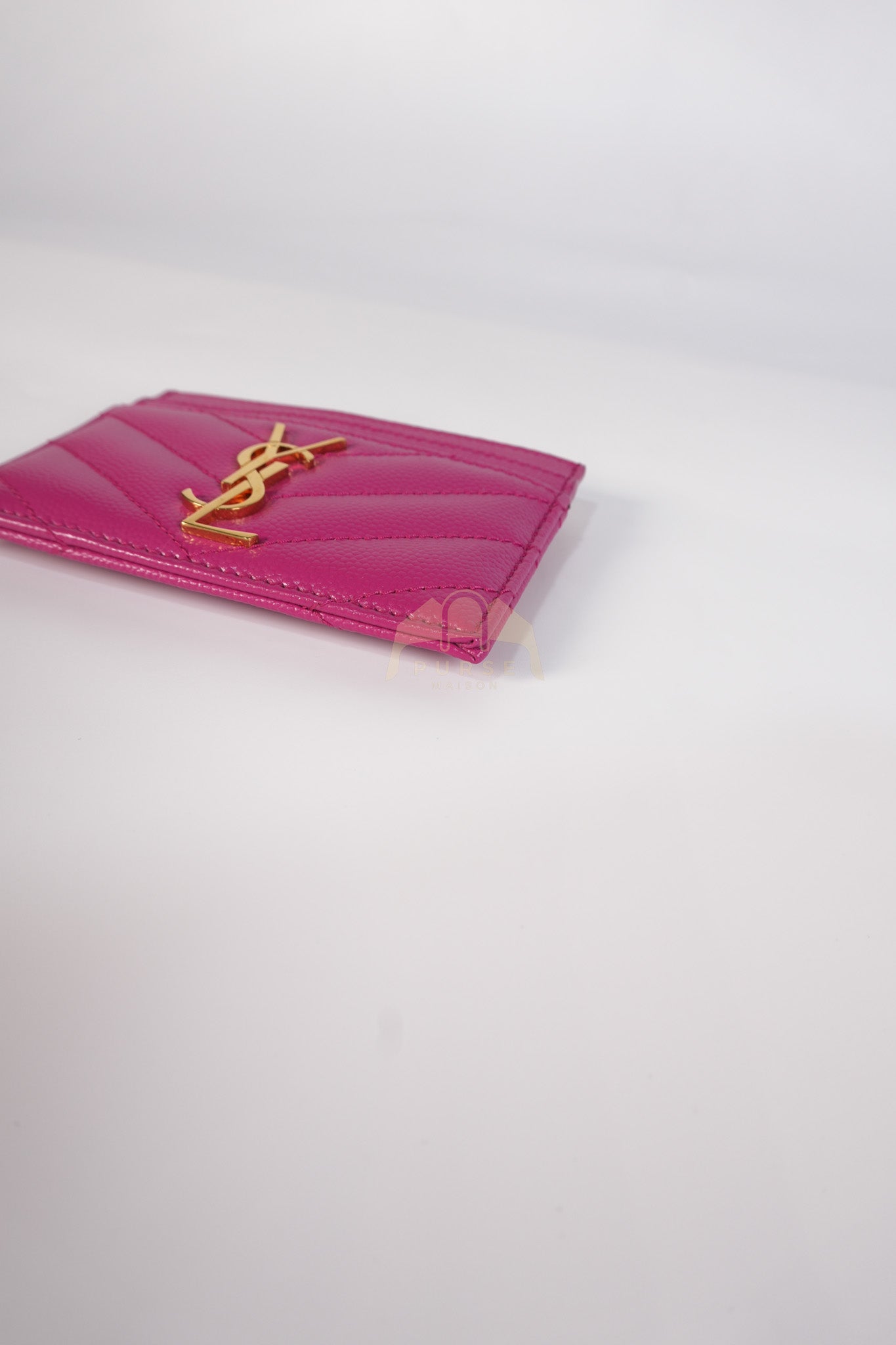 Matelasse Card Holder in Pink Grain De Poudre Leather & Gold Hardware | Purse Maison Luxury Bags Shop