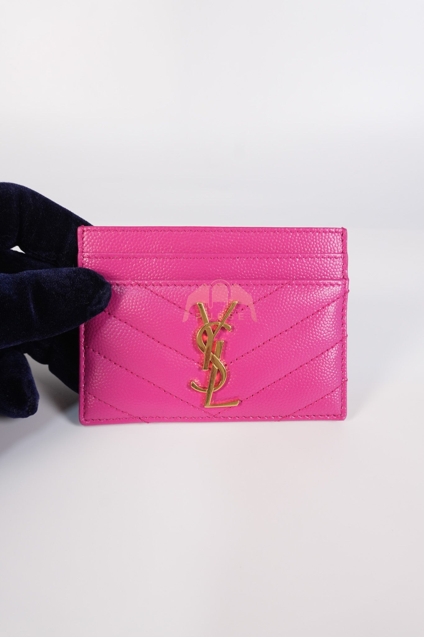 Matelasse Card Holder in Pink Grain De Poudre Leather & Gold Hardware | Purse Maison Luxury Bags Shop