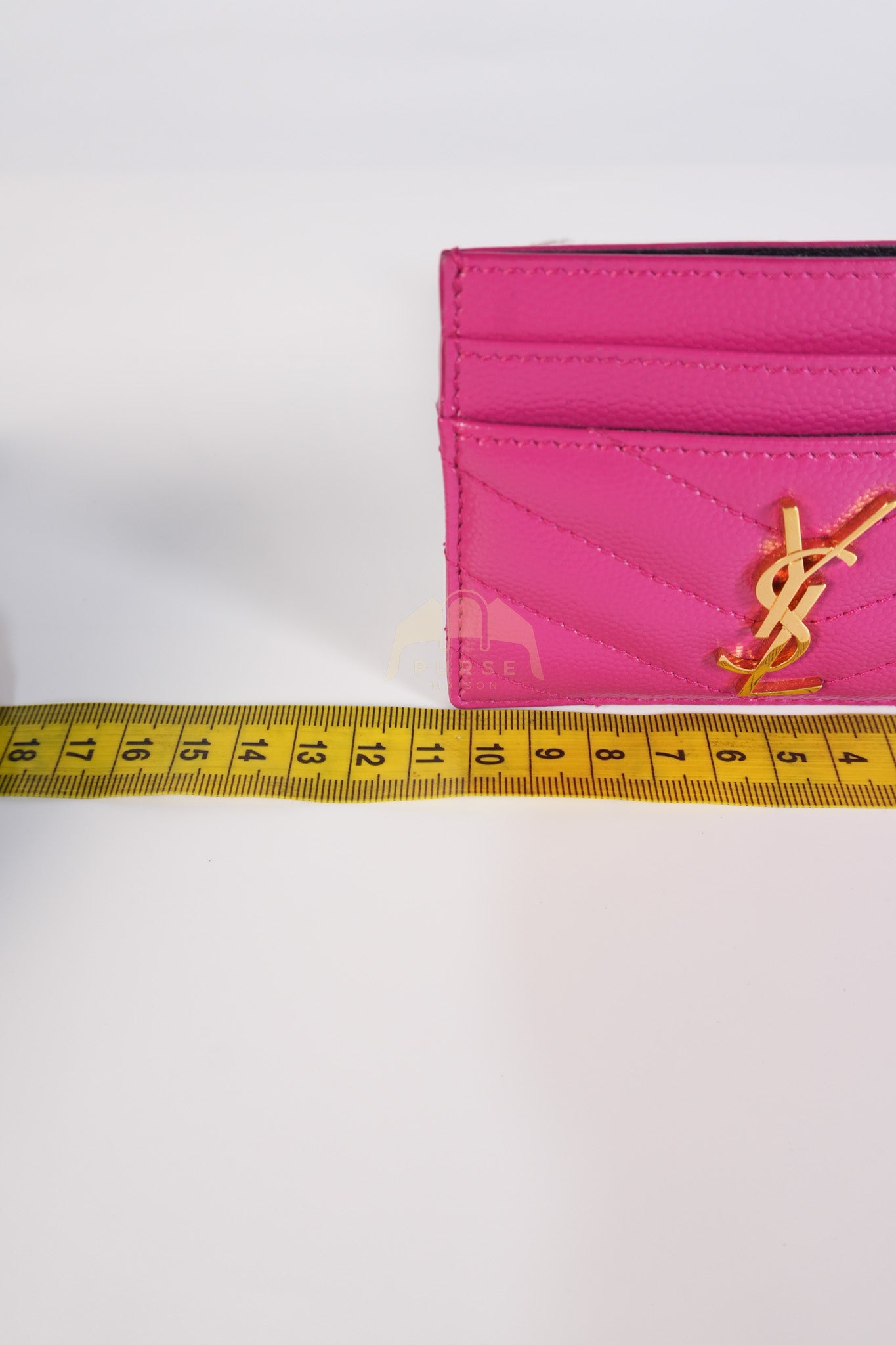 Matelasse Card Holder in Pink Grain De Poudre Leather & Gold Hardware | Purse Maison Luxury Bags Shop