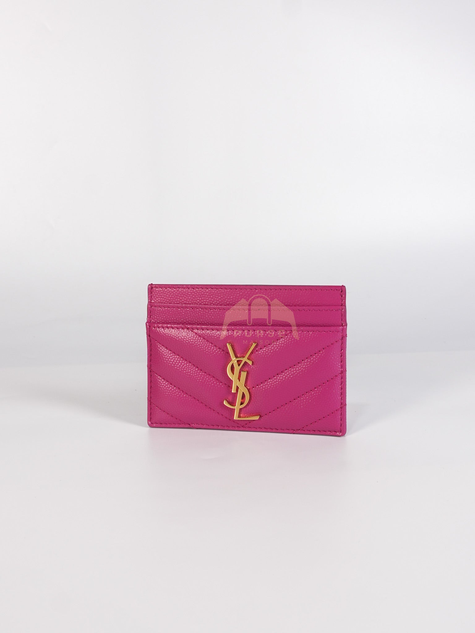 Matelasse Card Holder in Pink Grain De Poudre Leather & Gold Hardware | Purse Maison Luxury Bags Shop