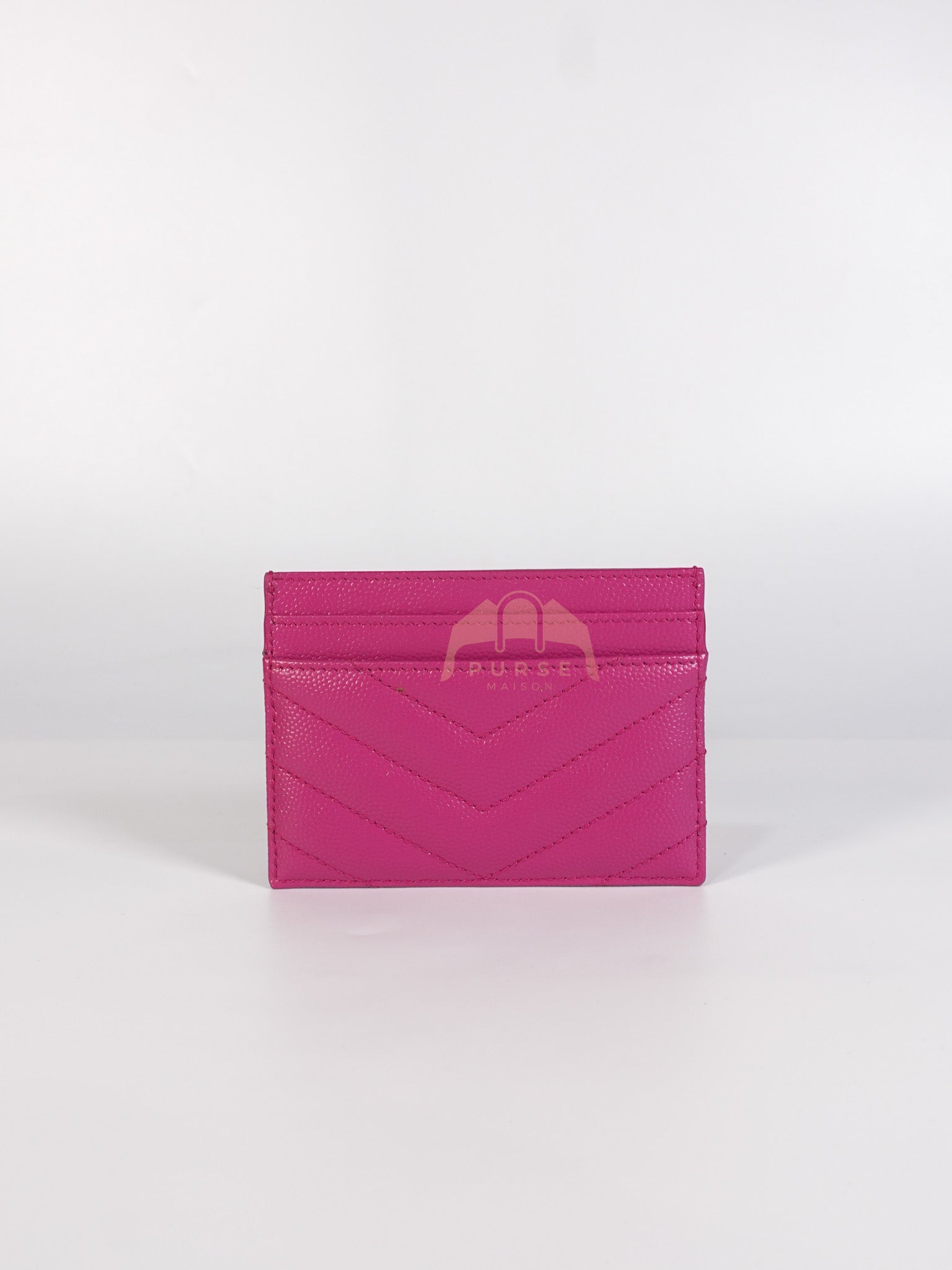 Matelasse Card Holder in Pink Grain De Poudre Leather & Gold Hardware | Purse Maison Luxury Bags Shop
