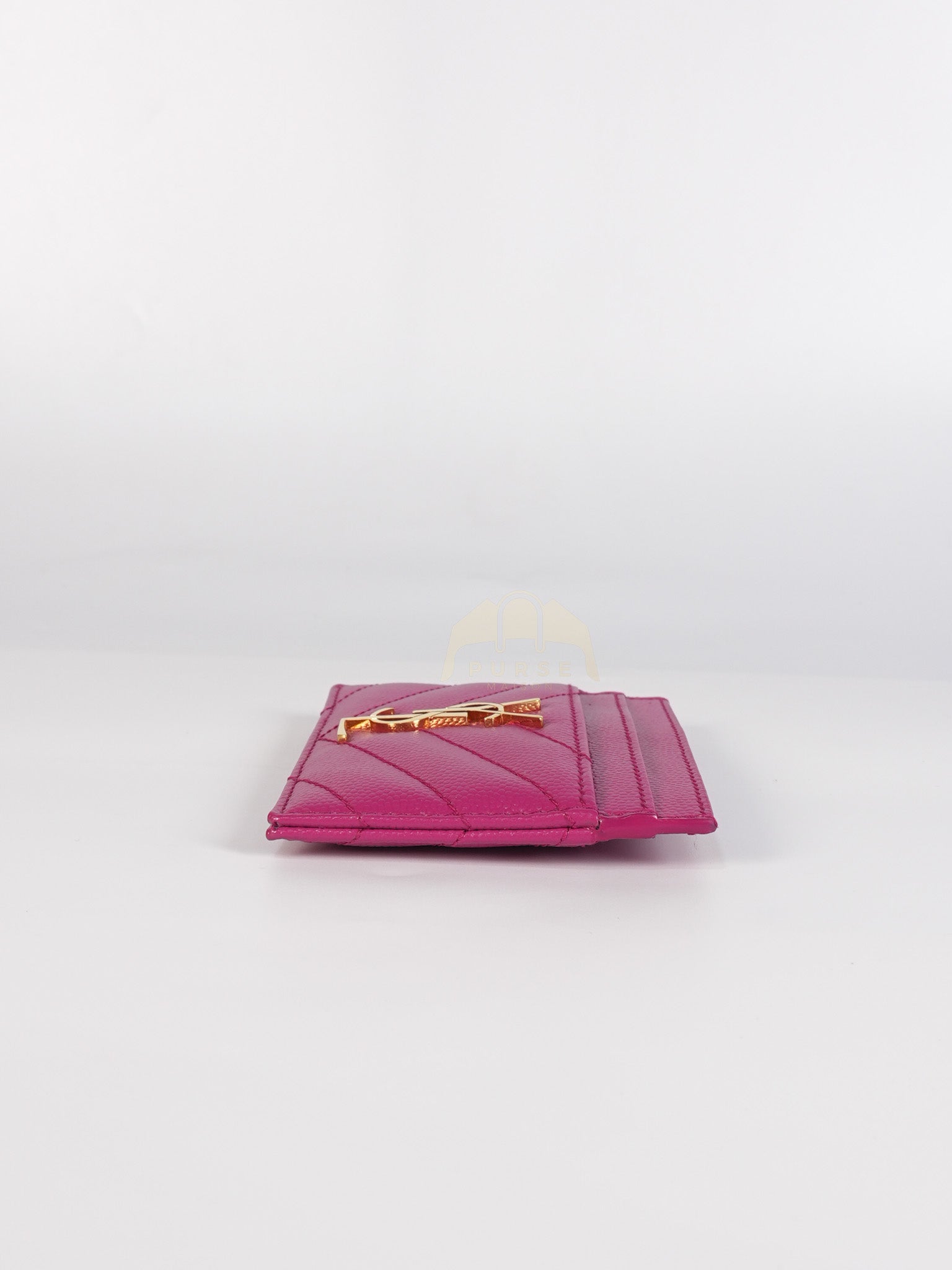 Matelasse Card Holder in Pink Grain De Poudre Leather & Gold Hardware | Purse Maison Luxury Bags Shop