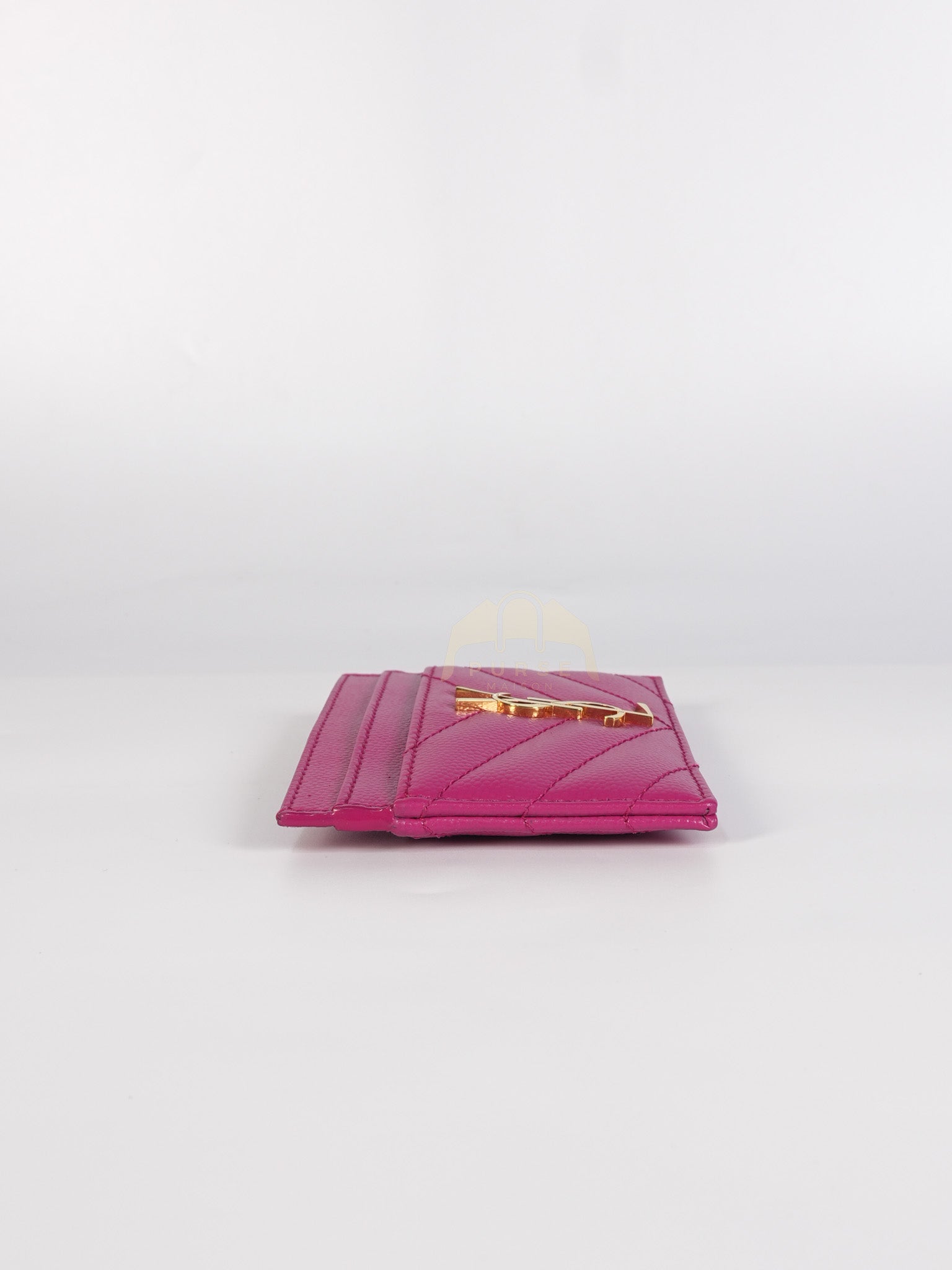 Matelasse Card Holder in Pink Grain De Poudre Leather & Gold Hardware | Purse Maison Luxury Bags Shop