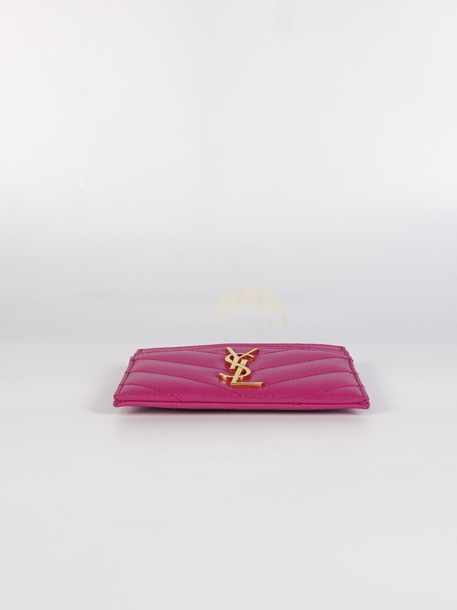 Matelasse Card Holder in Pink Grain De Poudre Leather & Gold Hardware | Purse Maison Luxury Bags Shop