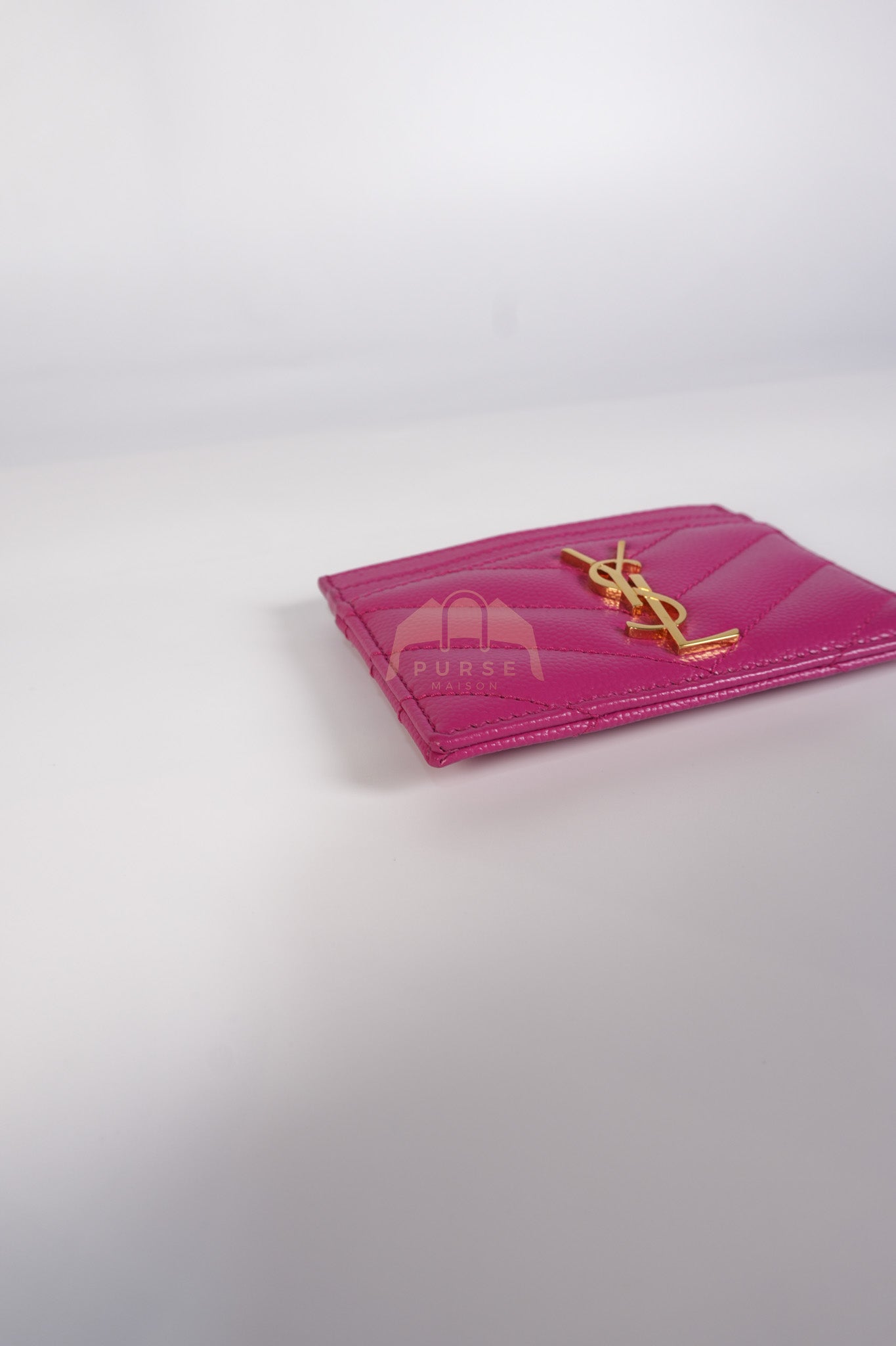 Matelasse Card Holder in Pink Grain De Poudre Leather & Gold Hardware | Purse Maison Luxury Bags Shop
