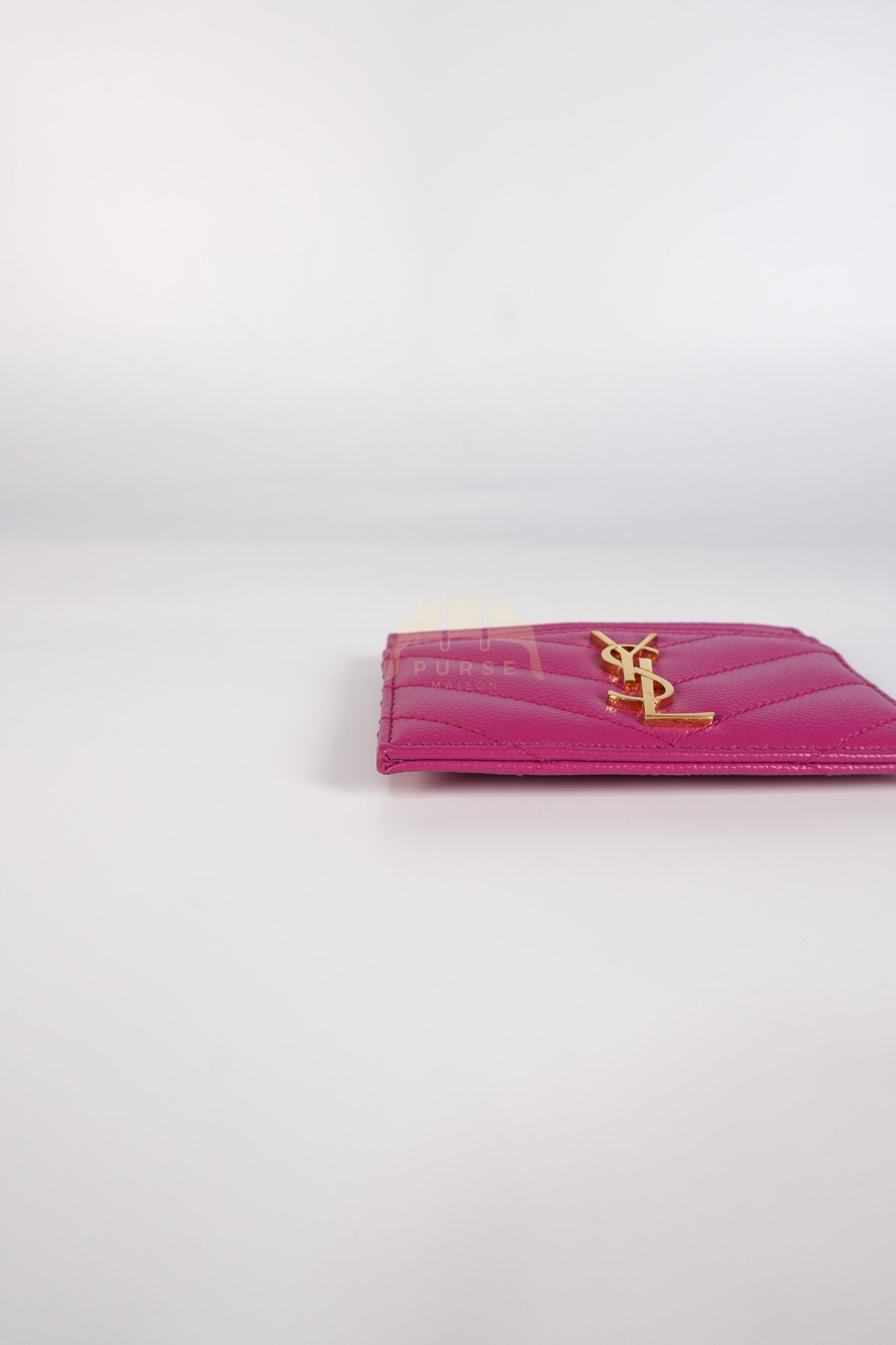 Matelasse Card Holder in Pink Grain De Poudre Leather & Gold Hardware | Purse Maison Luxury Bags Shop