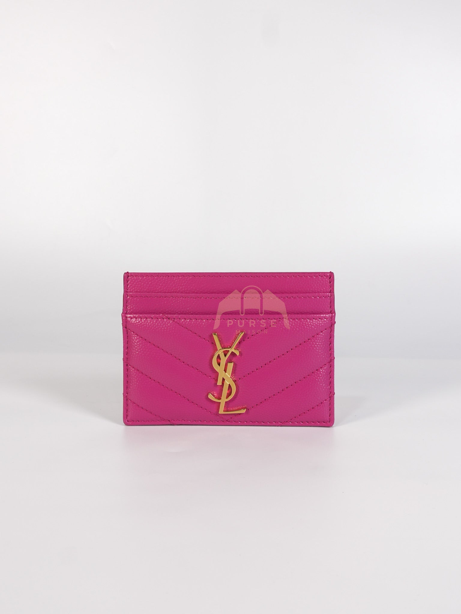 Matelasse Card Holder in Pink Grain De Poudre Leather & Gold Hardware | Purse Maison Luxury Bags Shop