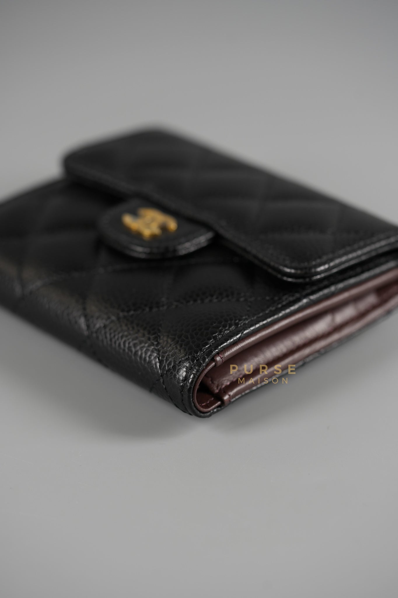 Matelasse CC Trifold Compact Wallet Black Caviar Leather & Gold Hardware (Series 32) | Purse Maison Luxury Bags Shop