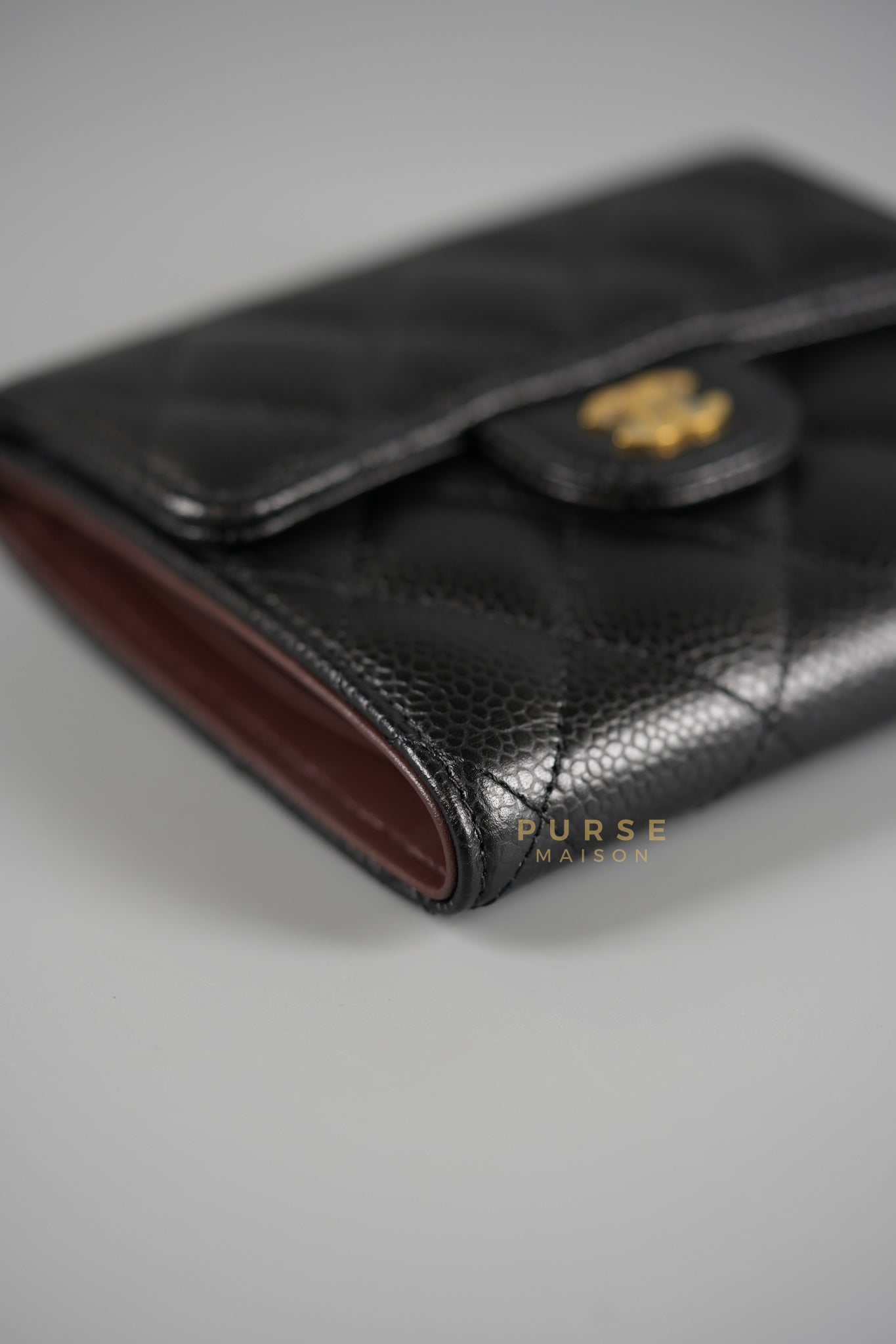 Matelasse CC Trifold Compact Wallet Black Caviar Leather & Gold Hardware (Series 32) | Purse Maison Luxury Bags Shop