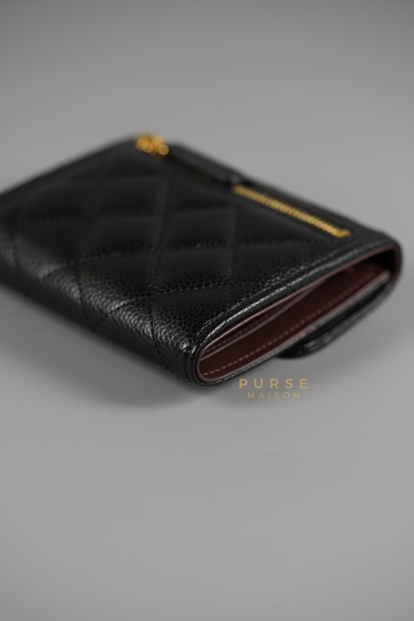 Matelasse CC Trifold Compact Wallet Black Caviar Leather & Gold Hardware (Series 32) | Purse Maison Luxury Bags Shop