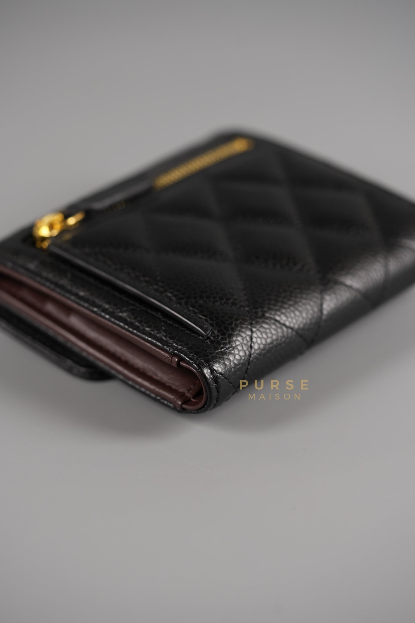 Matelasse CC Trifold Compact Wallet Black Caviar Leather & Gold Hardware (Series 32) | Purse Maison Luxury Bags Shop