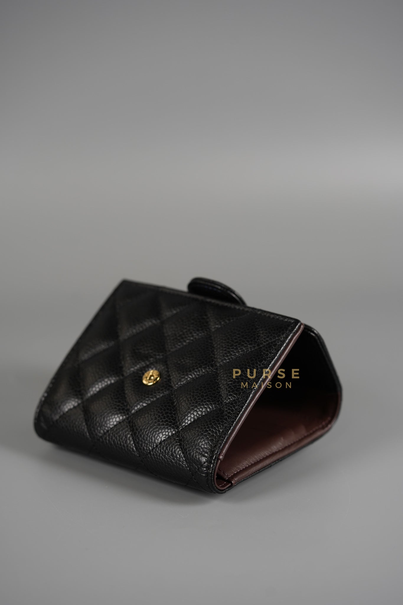 Matelasse CC Trifold Compact Wallet Black Caviar Leather & Gold Hardware (Series 32) | Purse Maison Luxury Bags Shop