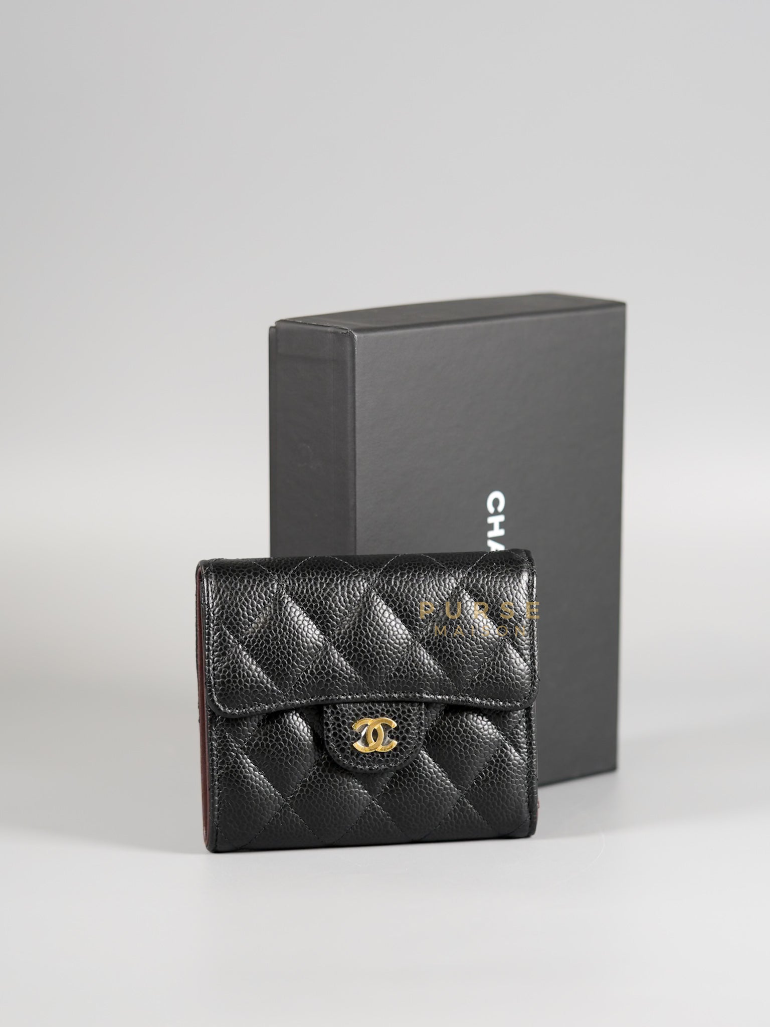 Matelasse CC Trifold Compact Wallet Black Caviar Leather & Gold Hardware (Series 32) | Purse Maison Luxury Bags Shop